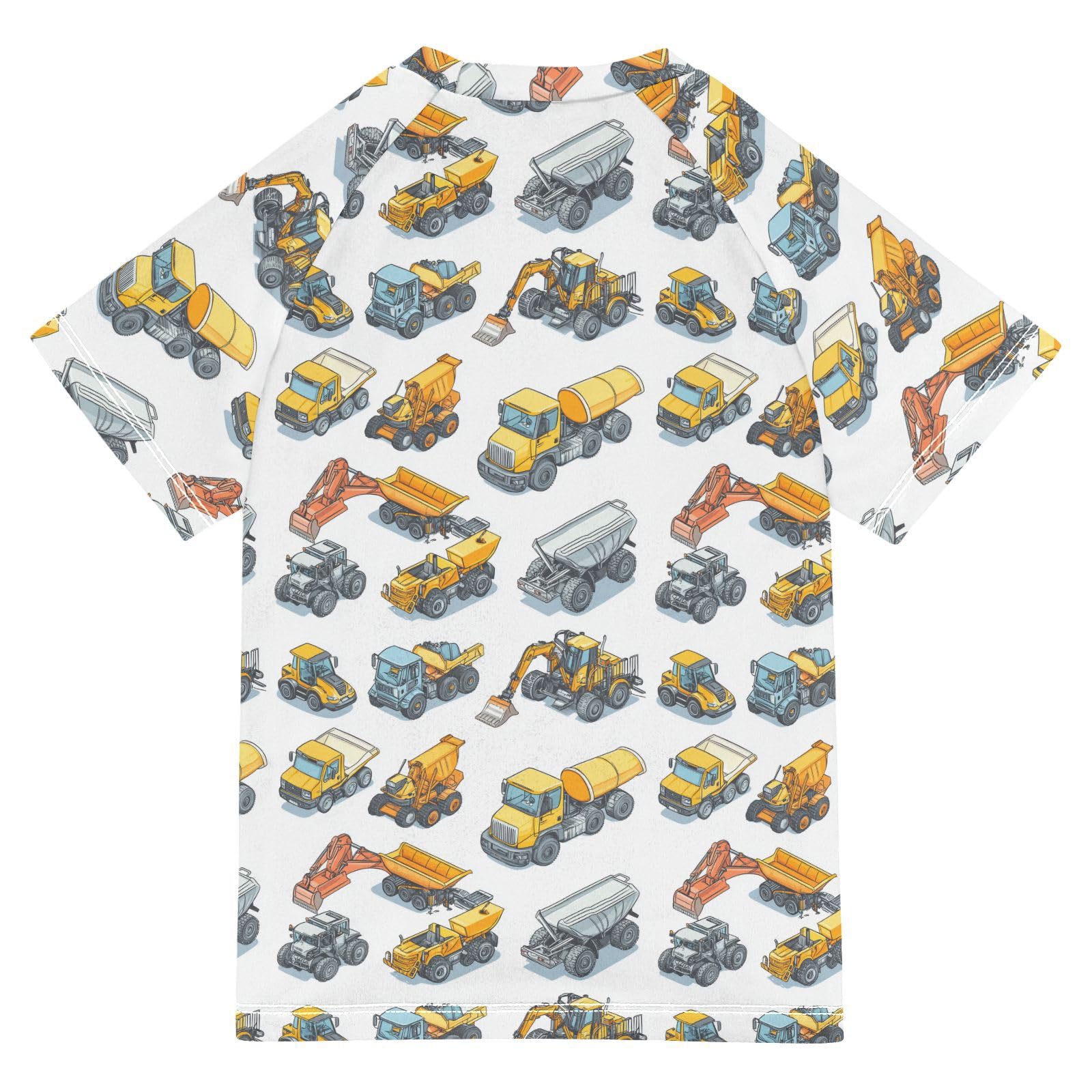 KLL Girls Bathing Suit Short Sleeve Little Girls Swimsuits 5T Construction Vehicles