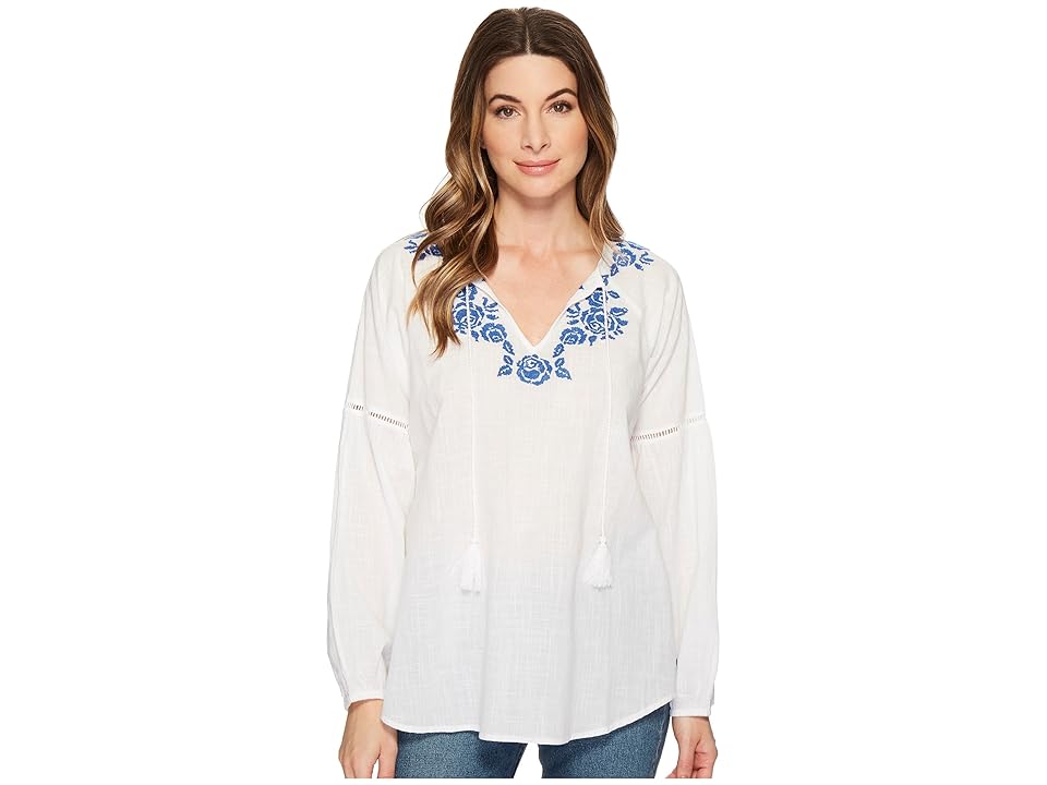 

Jag Jeans Elliot Shirt w/ Embroidery in White (White) Women's Long Sleeve Pullover