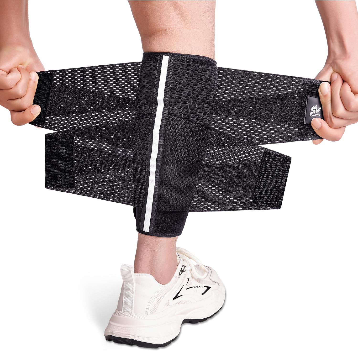 Sylong® Torn Calf Muscle Compression Sleeve Wrap Brace for Calf Swollen, Edema, Soreness, Strain, Cramps, Varicose veins, with 4 sets of Elastic