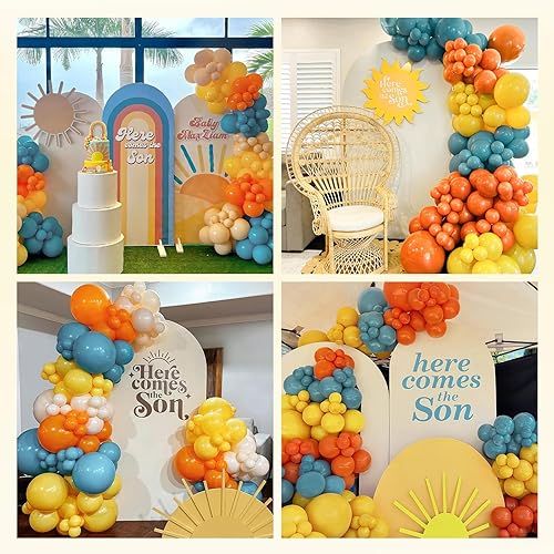 Miniatura 7 de Kit de arco de guirnalda de globos Here Comes the Sun de 151 piezas, estilo bohemio, retro, azul pizarra polvorienta, naranja quemado, naranja