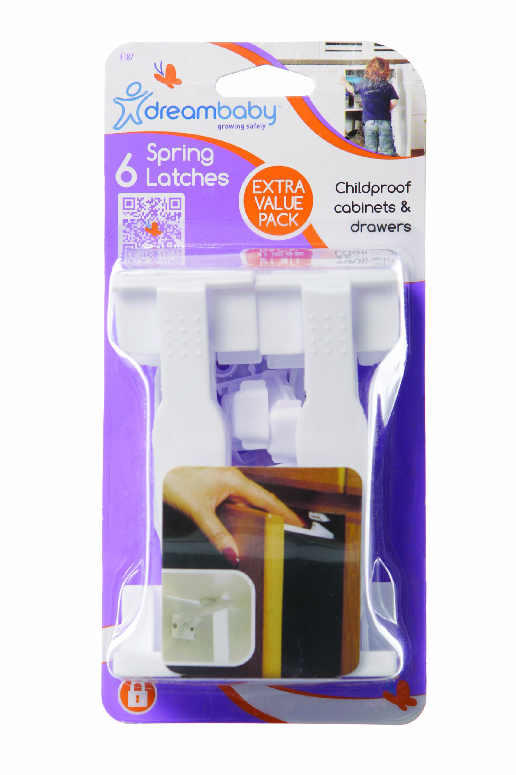 DreambabySpring Latches, White, Pack of 6