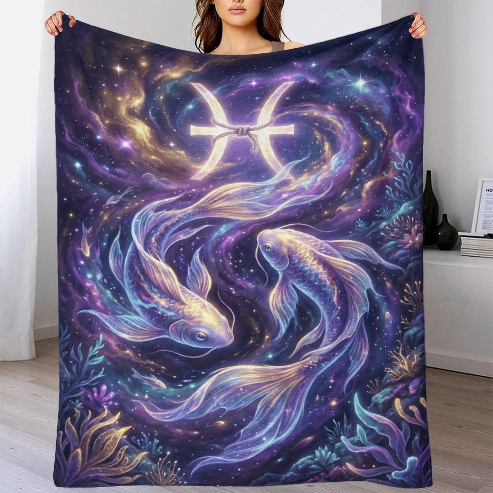 H3B8U2Y5 Pisces Zodiac for for Flannel Throw Blanket, Bedroom Nap Use