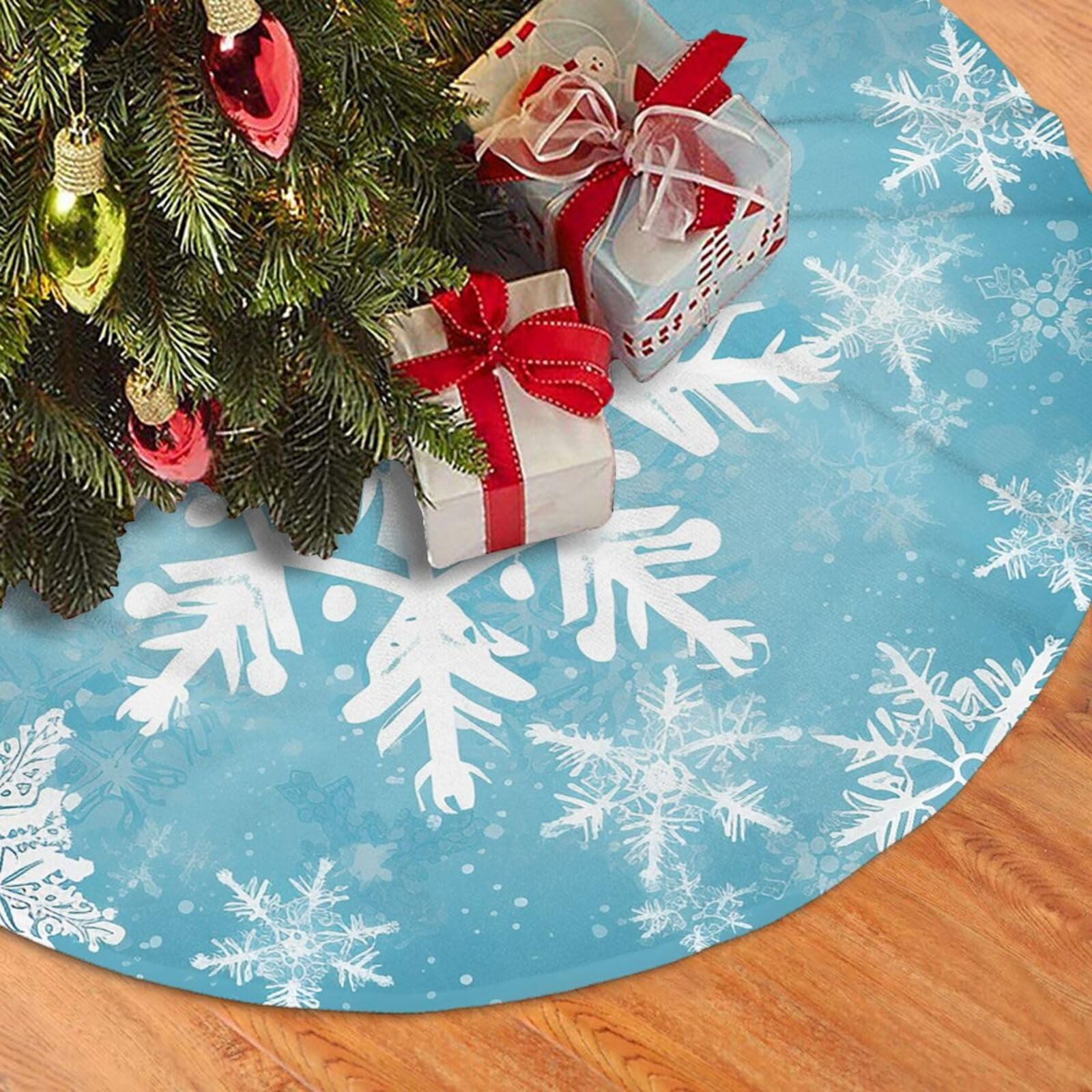 Fodpand Black Winter Snowflake Christmas Tree Skirt 36" Velvet Xmas Tree Skirt Mat Rustic Christmas Tree Mat Cover Winter Xmas Tree Collar For Indoor Outdoor Christmas Decorations