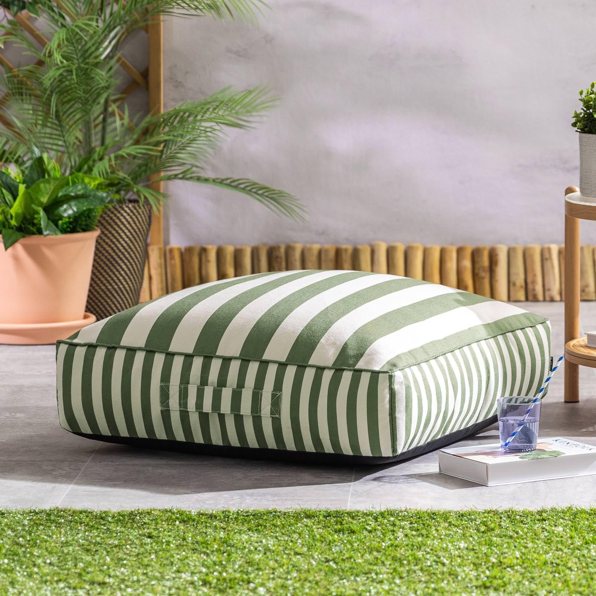icon Striscia Solus Pouf Poggiapiedi, Verde, Pouf de Esterno, Tessuto Resistente All'acqua, Piccolo Pouf Sacco con Riempimento Incluso, Gardino, Sedia de Gardino, Mobili da Gardino, Terrazza