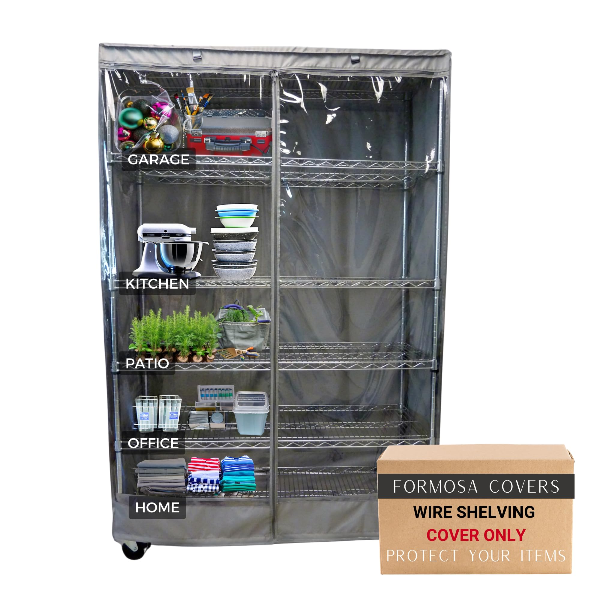 Formosa Covers Clear Front Wire Shelf Cover 48x24x72" Grey No Shelf