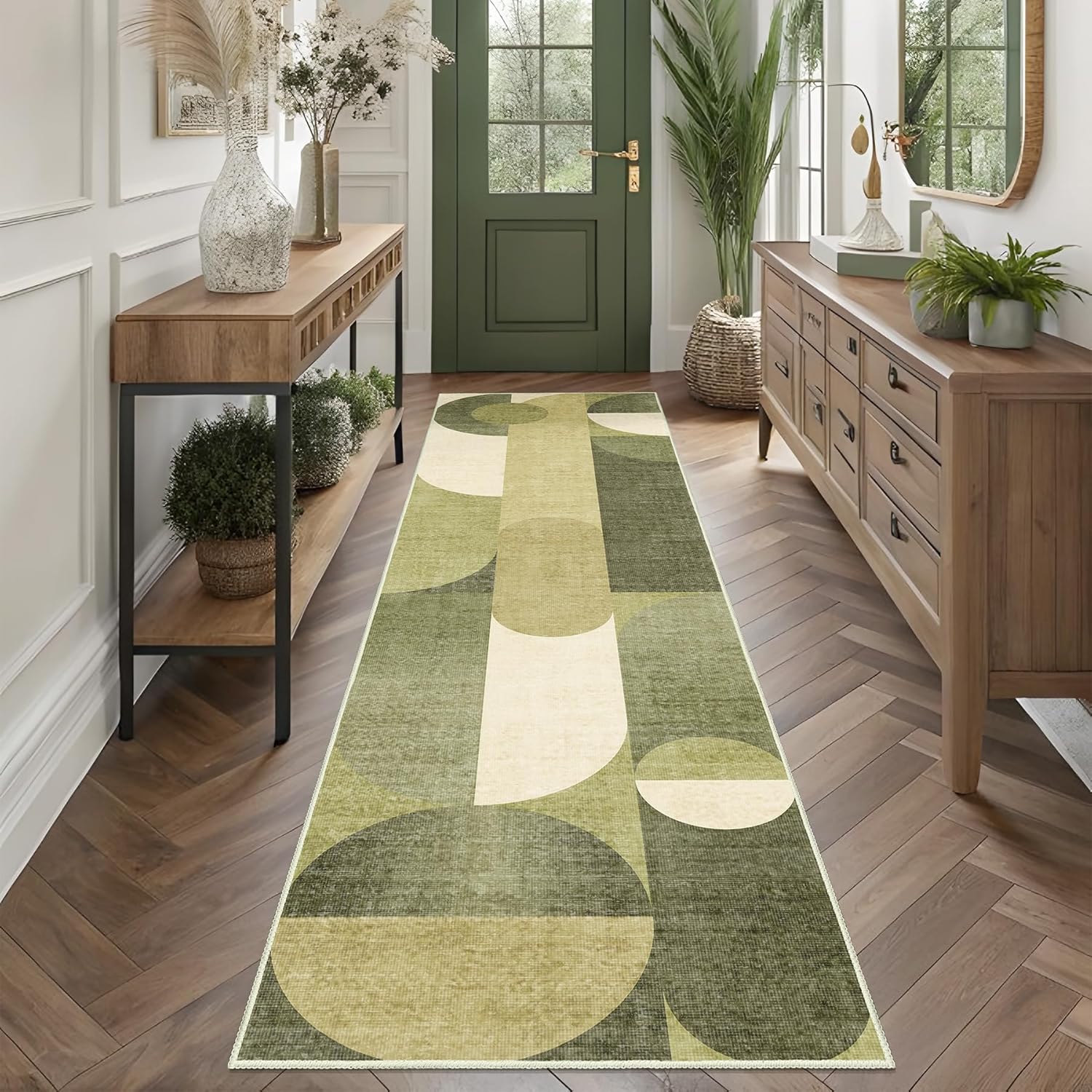 Small Rugs 2x3 Green Rug for Entryway Bathroom Kitchen Entrance Doormat,Modern Geometric Accent Floor Throw Carpet Non Slip