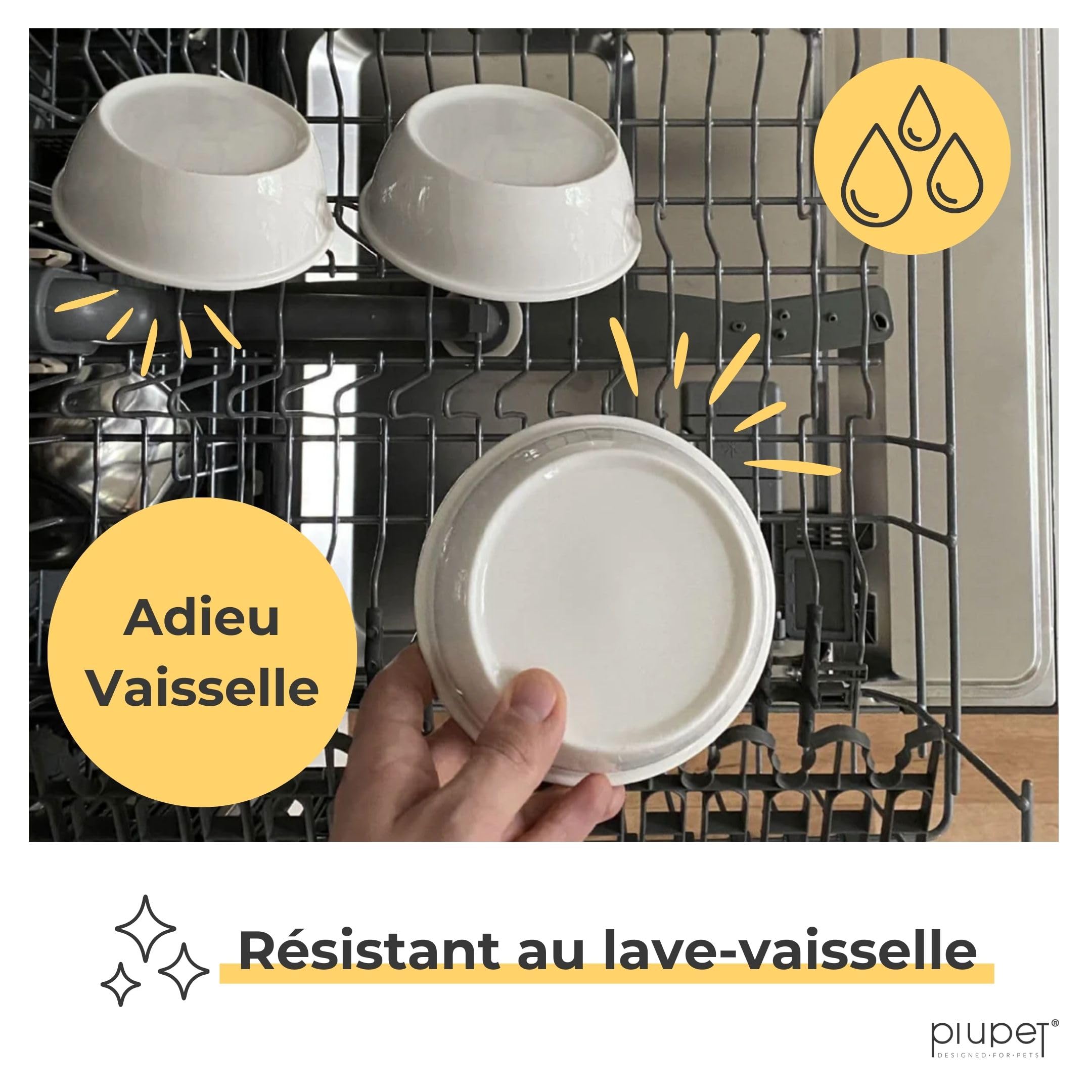 PiuPet® 3er Gamelle Chat I 250ml I Passe au Lave-Vaisselle I Gamelle Chat surélevée I Mangeoirs et abreuvoirs pour Chats et Petits Chiens I Support avec 3 Écuelles