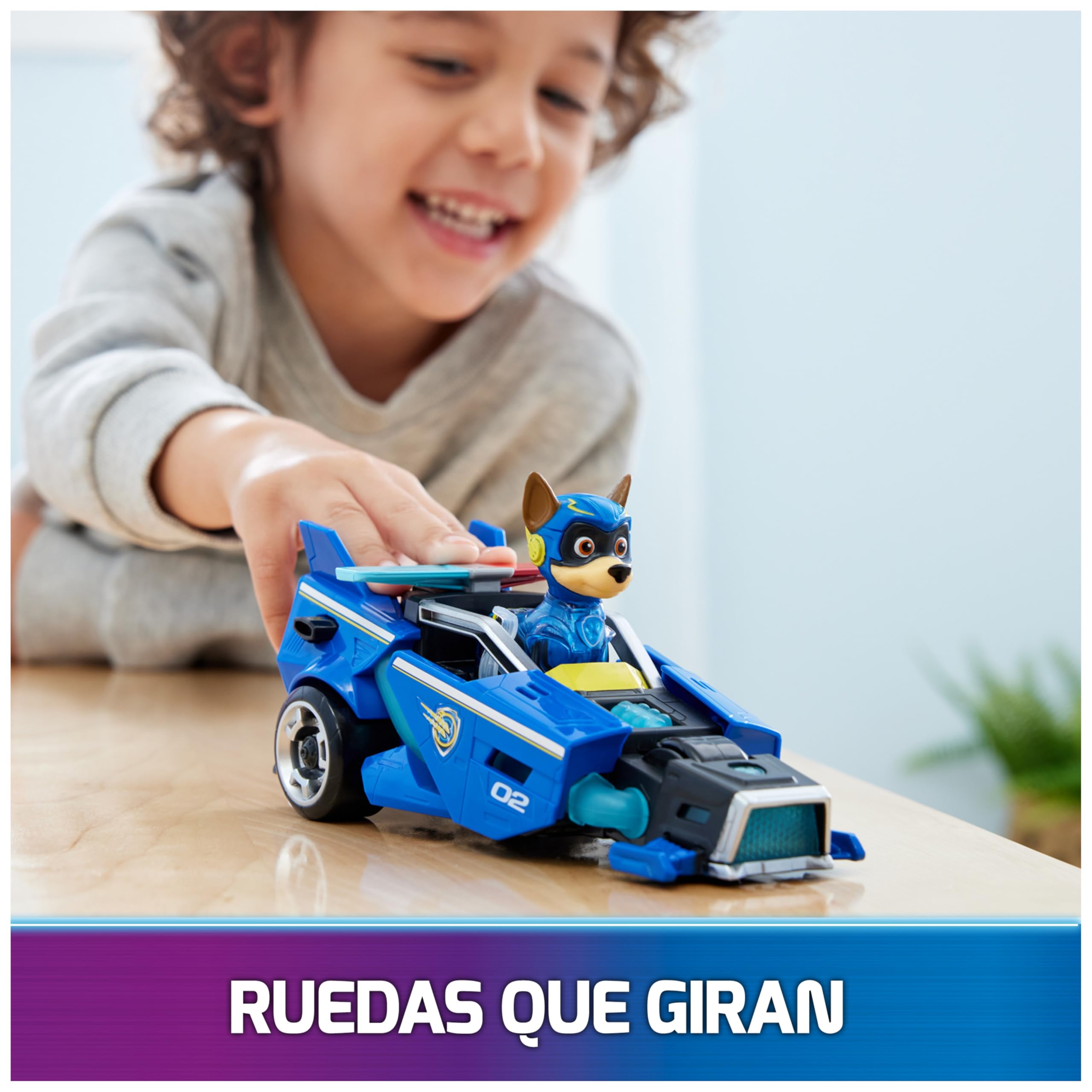 Paw Patrol Patrulla Canina - Figura Chase Y Coche DE Juguete con Luces Y Sonidos DE LA SUPERPELíCULA - 6067507 - Patrulla Canina Juguetes - Juguetes Niños 3 Años + - Regalo Niño 3 Años +