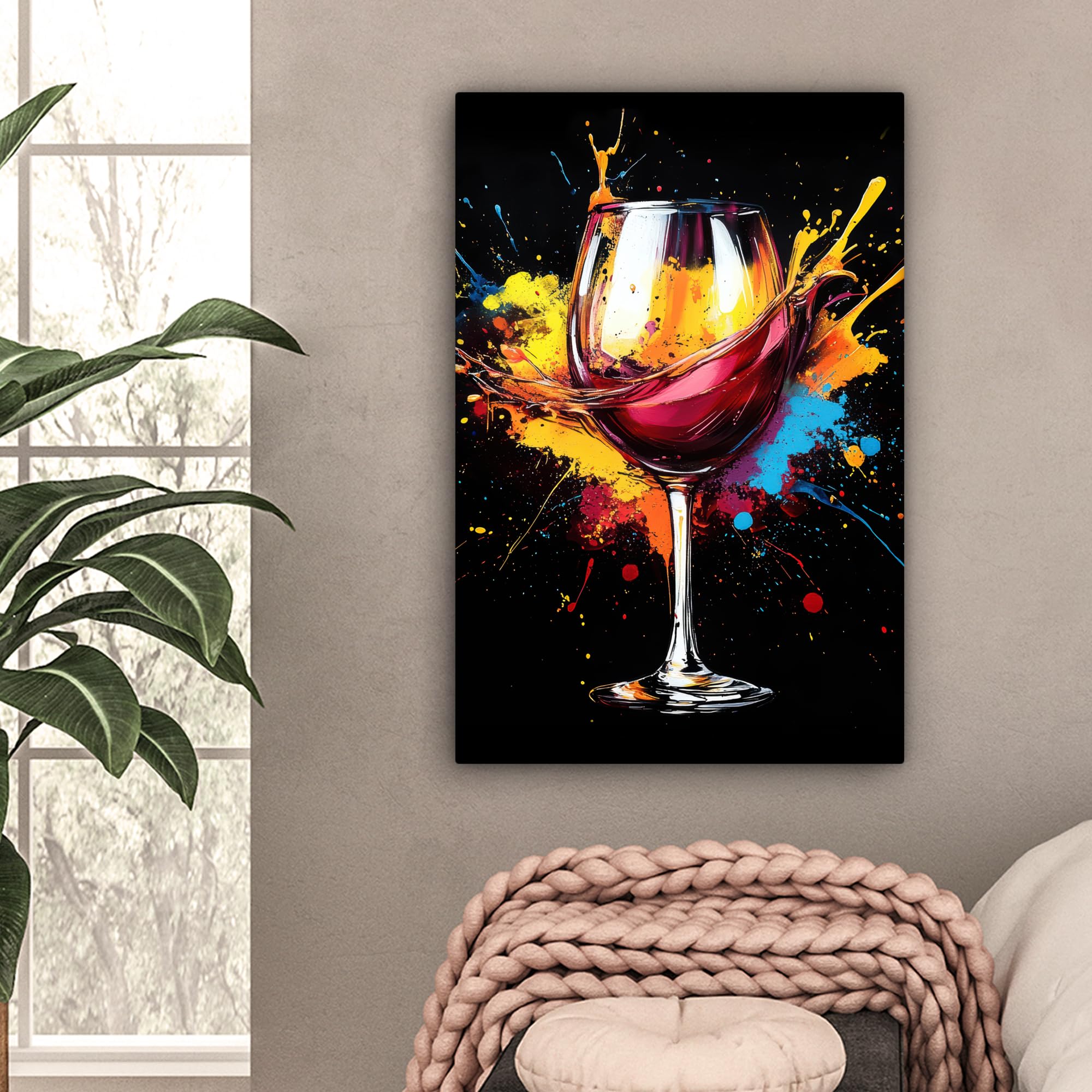 MuchoWow© Impression sur Toile Decoration Murale Peinture 60x90 cm Tableaux Decoratifs Muraux Déco Chambre Tableau Salon Vin - Verre - Graffiti - Apéritif - Rouge - Peinture