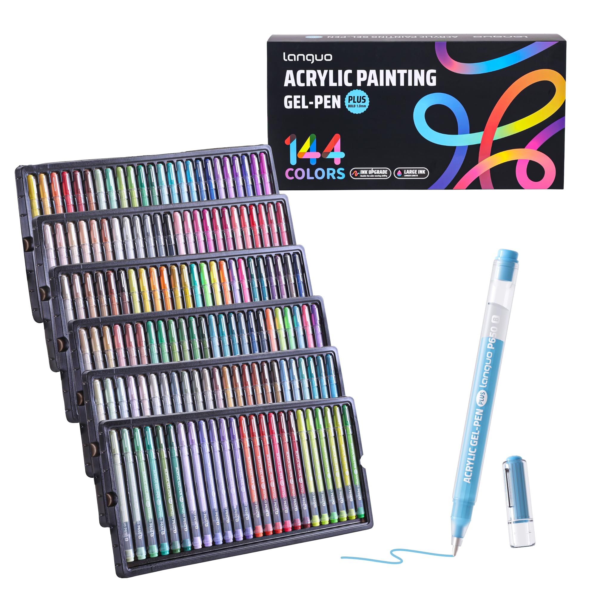languo Acrylic Gel Pens, 144 Coloured Pens, 1.0mm Bullet Tip