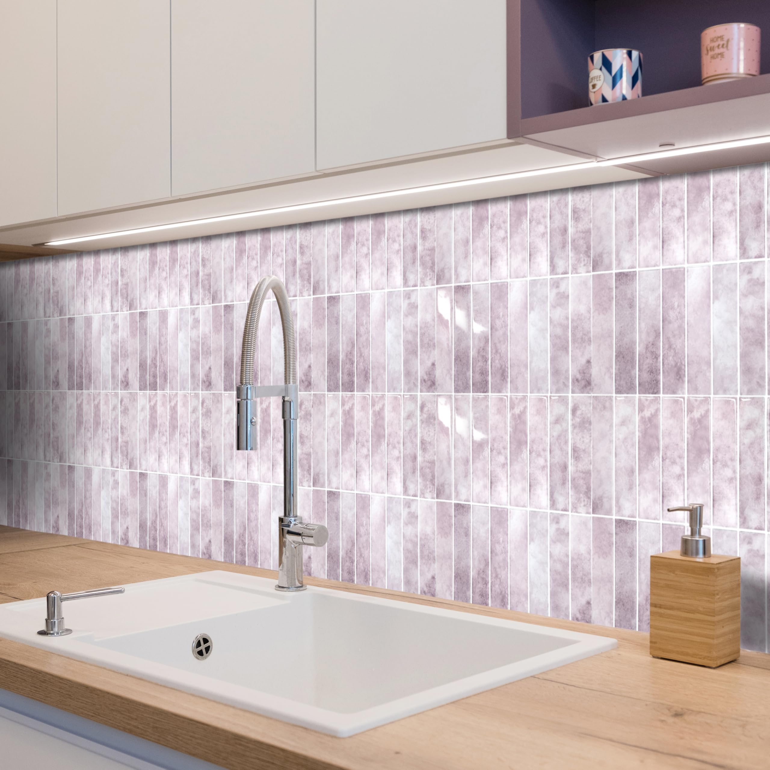 Alwayspon 10 Sheet 12x12inch Pink Subway 3D Self Adhesive Wall Tile Sticker Transfers, Peel and Stick Self Adhesive Waterproof Splashback Stick on Tile Decals for Kitchen Bathroom Wall — image 1