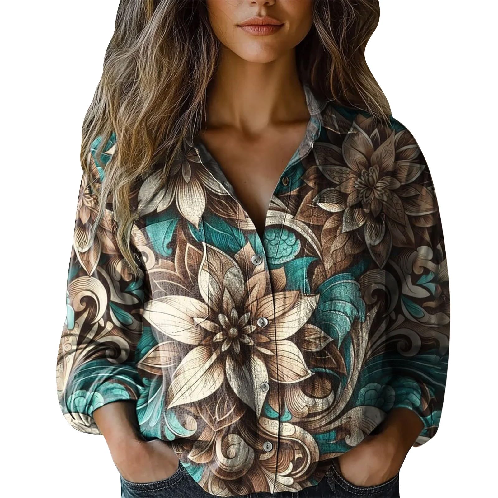 Blouse Femme Chic Et Élégant Manches Longues pour Décontractée, À Boutons, Tendance Chemisiers Femmes Tee Shirt Manche Longue Chemise Marron Chemisier Long Grande Taille Red T Women