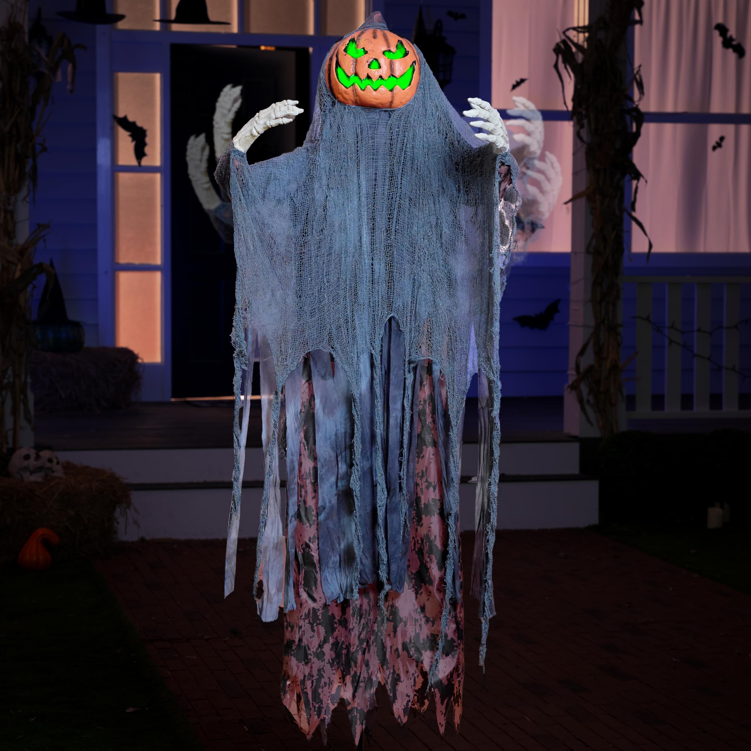 JOYIN 67" Halloween Decorations Outdoor Life Size Animatronics Ghost Pumpkin Decor, Sound-Actived Halloween Party Decoration with Creepy Sound, Scary Haunted House Props for Garden Yard Lawn