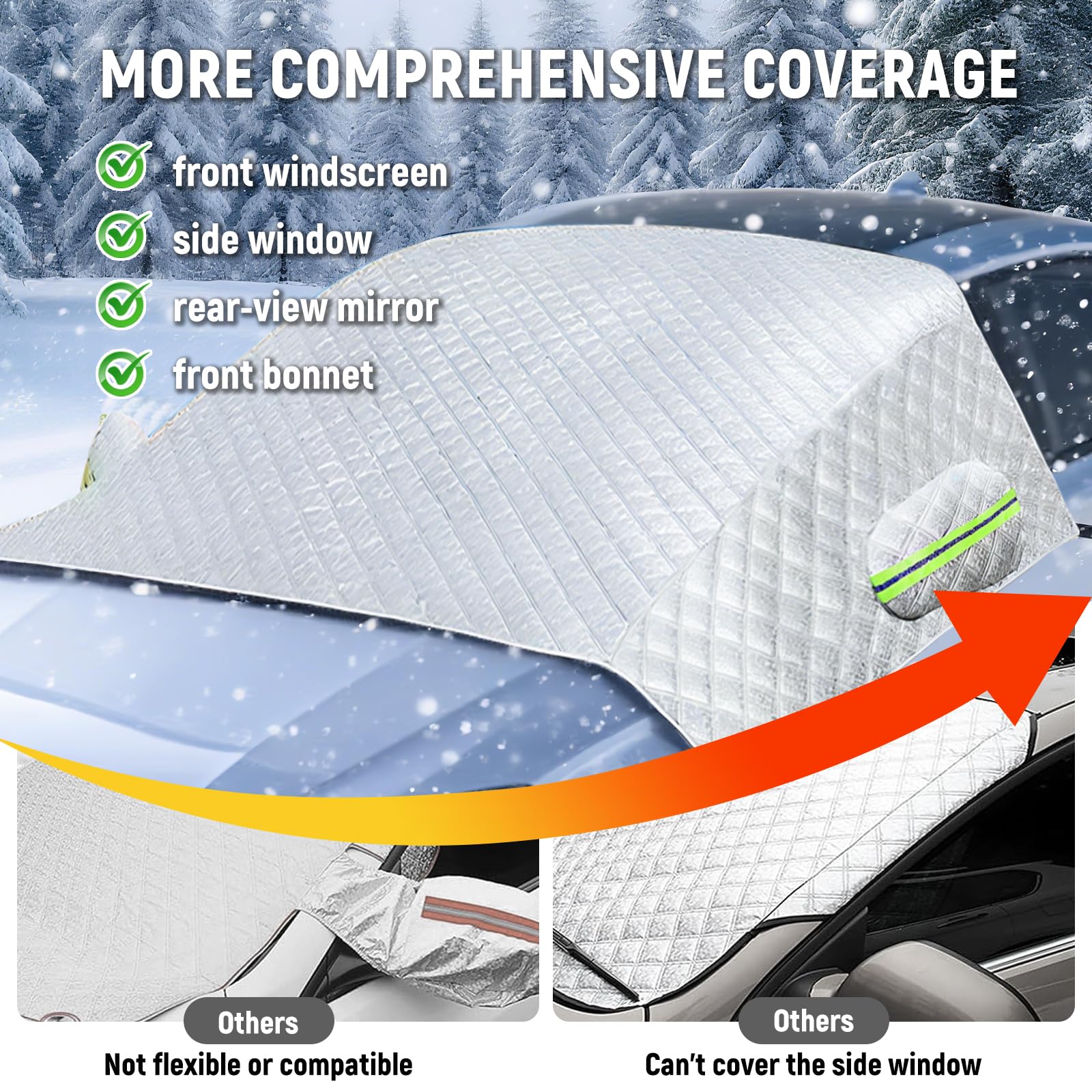 auvstar Protege Pare Brise Hiver,Couverture Pare-Brise Voiture,Protection Repliable Universelle Anti Givre et Neige UV Soleil Poussière Pluie,Bâche Pare Brise pour Voiture SUV（245×148cm）