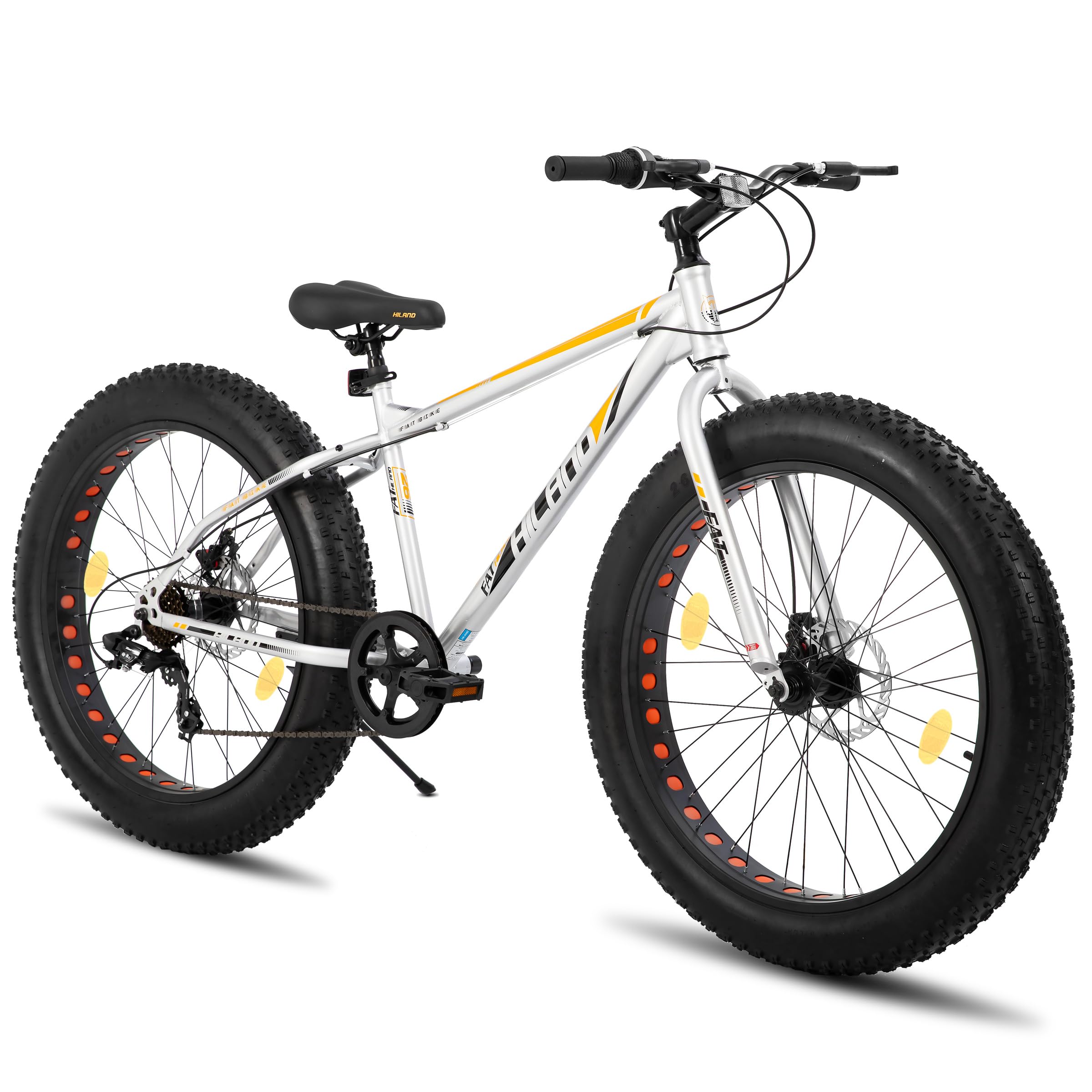 HILAND Fat Bike Bambini 24/26 Pollici, Mountain Bike 7 Velocità, Doppio Freno a Disco, per Ragazzi e Adulti, Bici per la Spiaggia e la Città, Blu/Argento/Bianco/Verde
