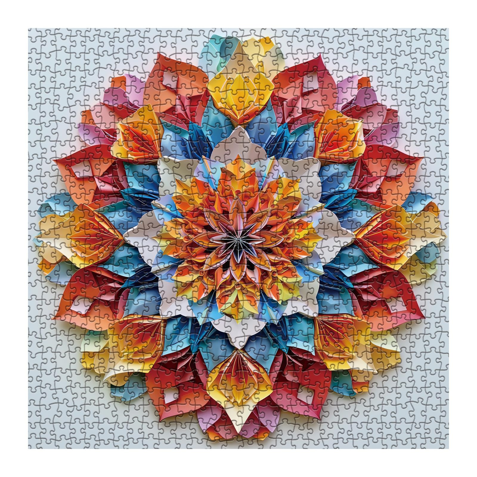 1000 Piece Colorful Flower Mandala Puzzle For Adults - Rainbow Papercut Art Jigsaw Puzzle (24x24 Inches) - View #5