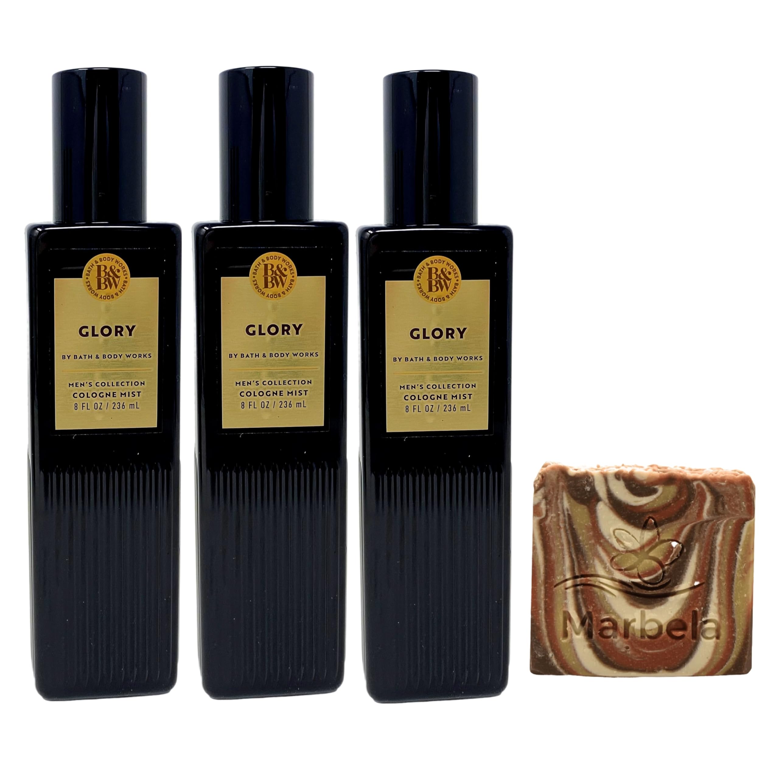 Bath & Body Works Men's Collection Glory 3 Pack Cologne Mist Bundle with a Clay Baby Bar Soap - Full Size