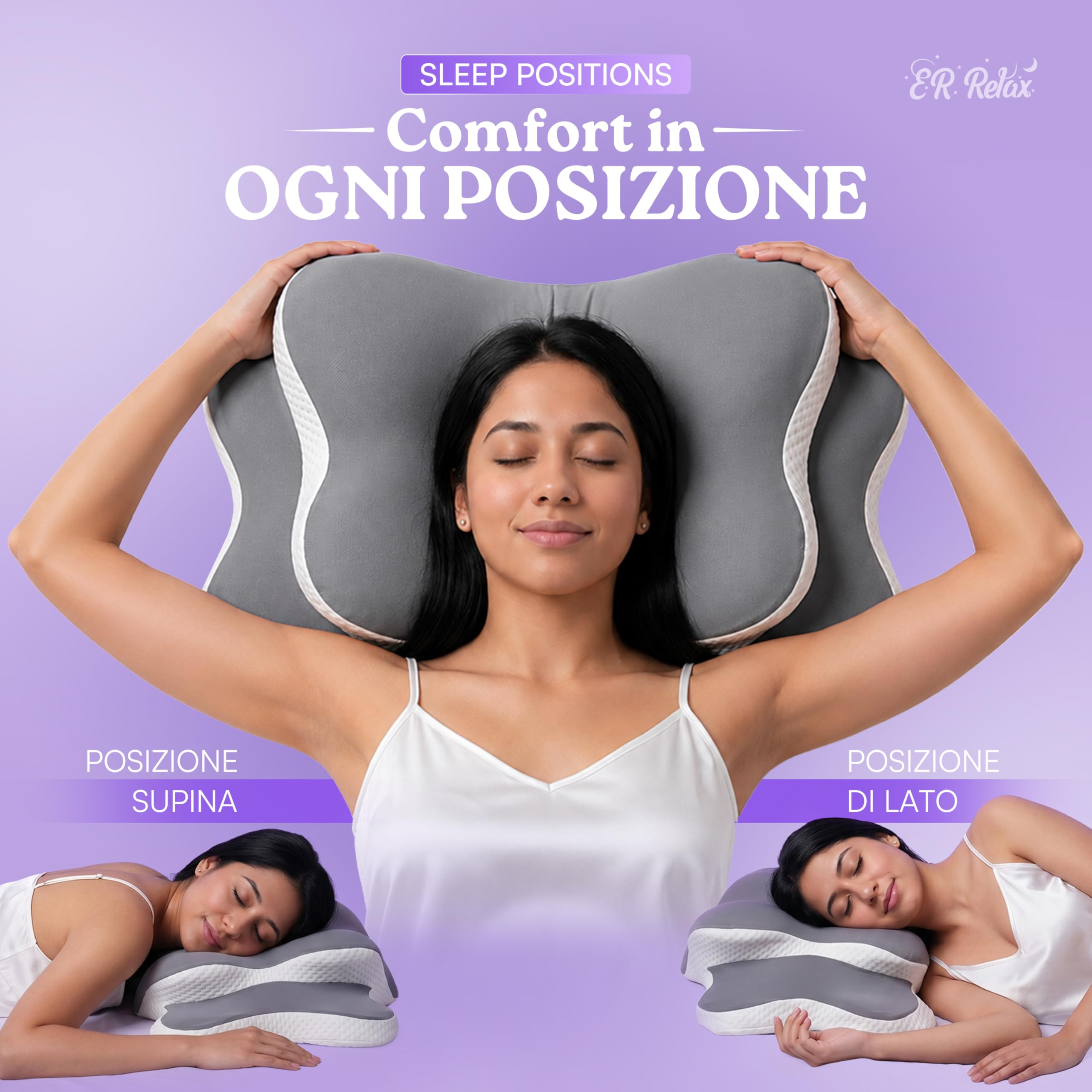 Cuscino Cervicale per dormire in Memory Foam – Supporto Collo e Spalle, Design Ortopedico con Federa Traspirante, Ideale per Sonno Laterale o Supino