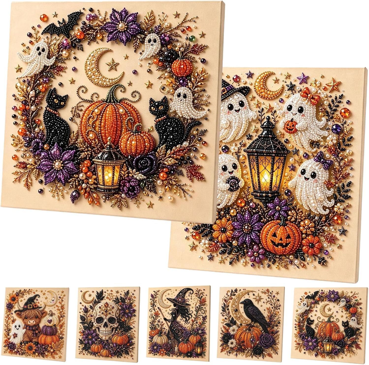 Halloween Ghost Pearl Diamond Art DIY Kit, Spooky Cute 3D Pearl Diamond Painting Crafts Kits for Adults, Beginner DIY Fall Home Decor Wall Art, Beginner DIY Seasonal Party Gift (2PCS B)