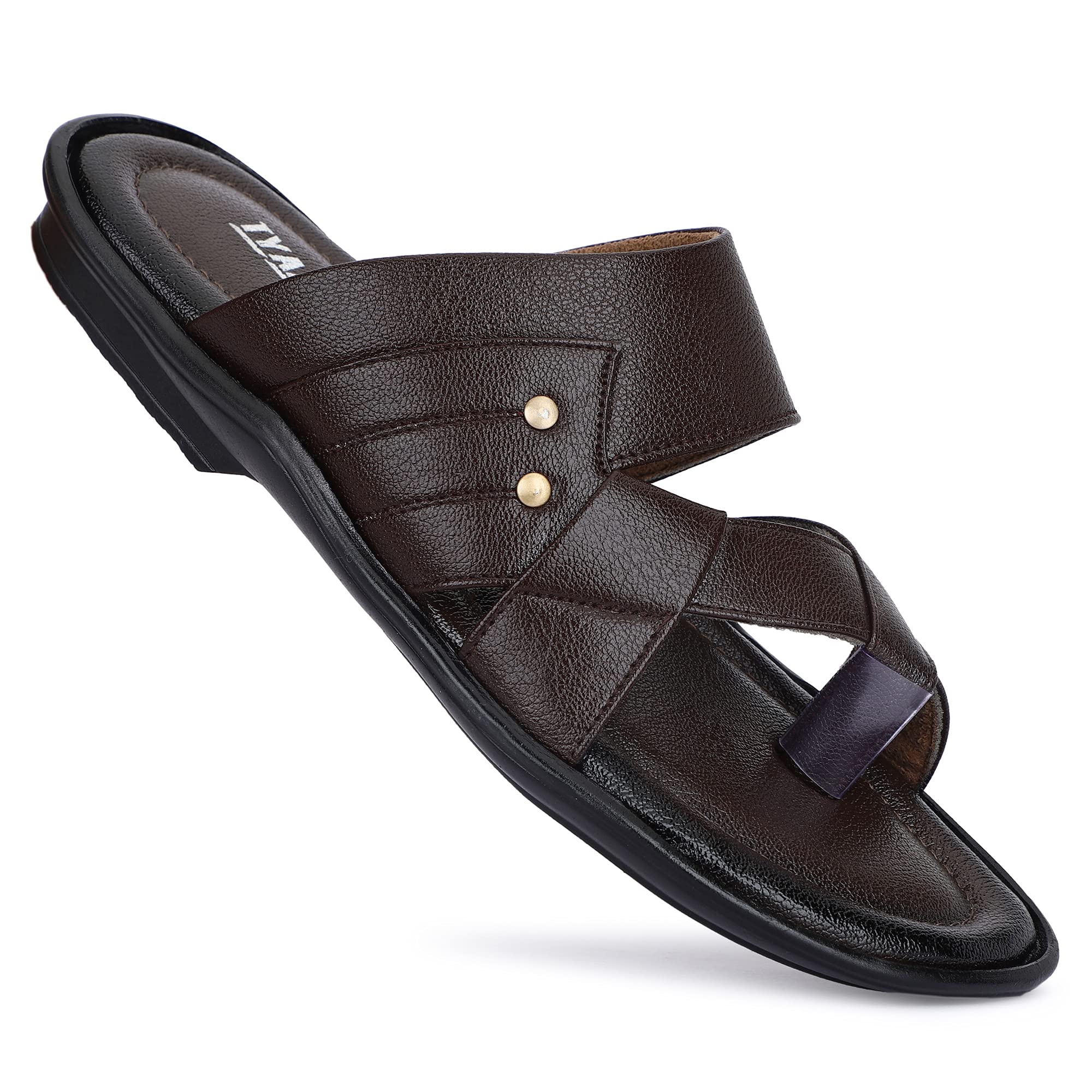TYAZDER Men Synthetic Leather Slipper for Men | Flip Flops | Chappal (Brown, 9) (B09CHC143G) Amazon Price History, Amazon Price Tracker
