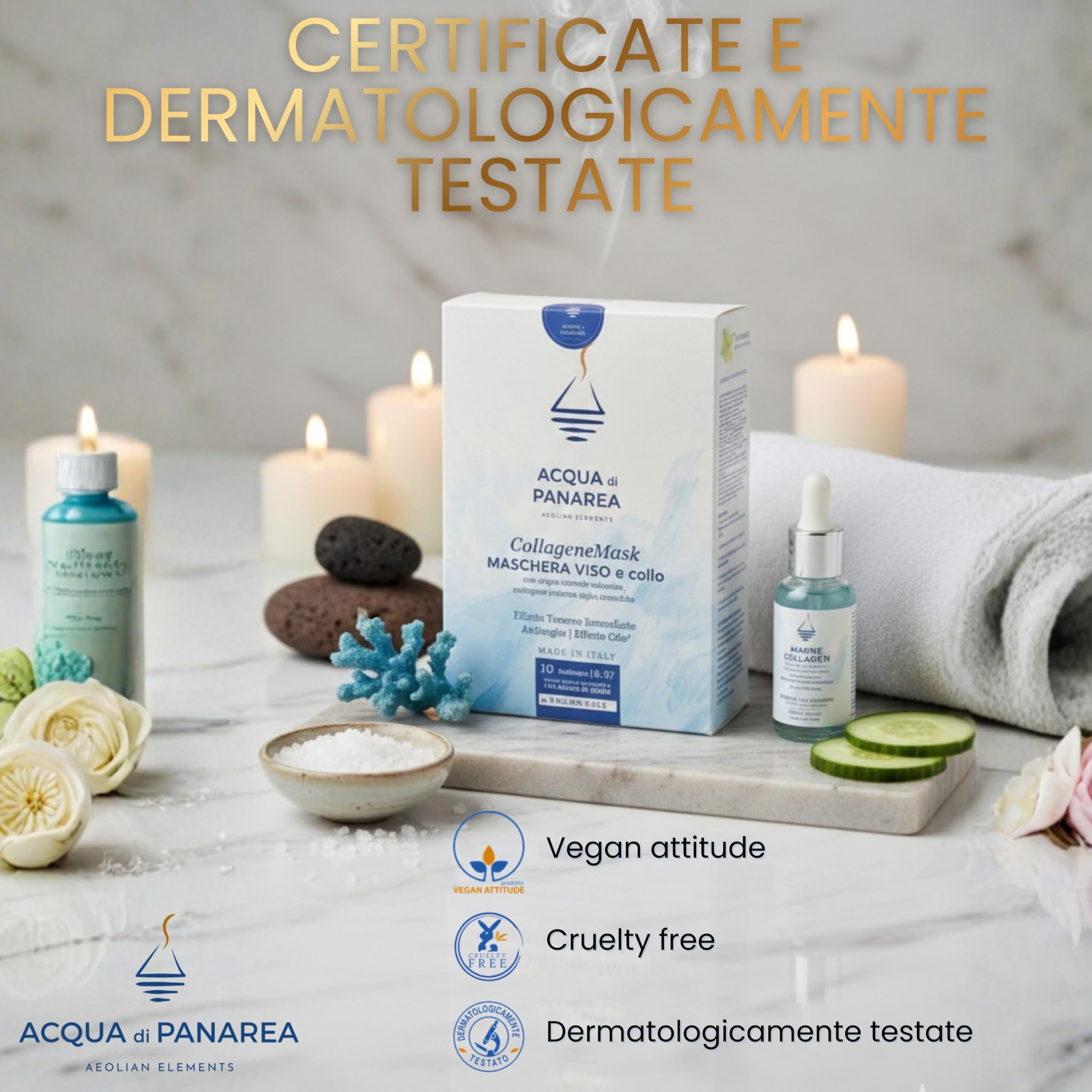 Acqua di Panarea CollageneMask Maschera Viso e Collo con Collagene Marino, Vitamina C, Acido Ialuronico e Acqua Termale Vulcanica, Idratante e Illuminante, Made in Italy