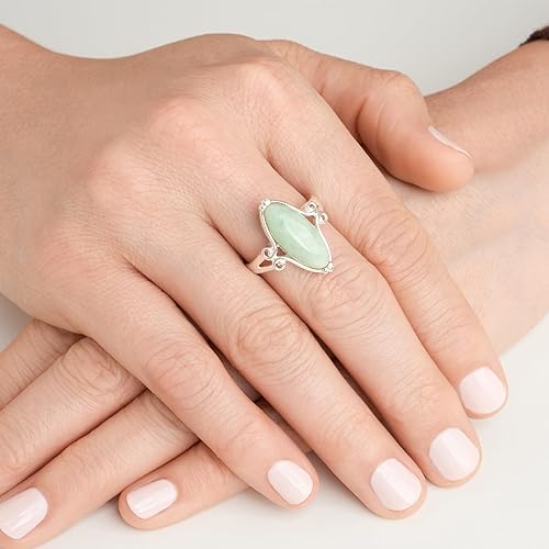 Miniatura 2 de Morgan  Paige Anillo de jade verde pálido para mujer piedra preciosa ovalada vintage plata de ley 925 ajuste de rollos de joyería celta Plata de ley