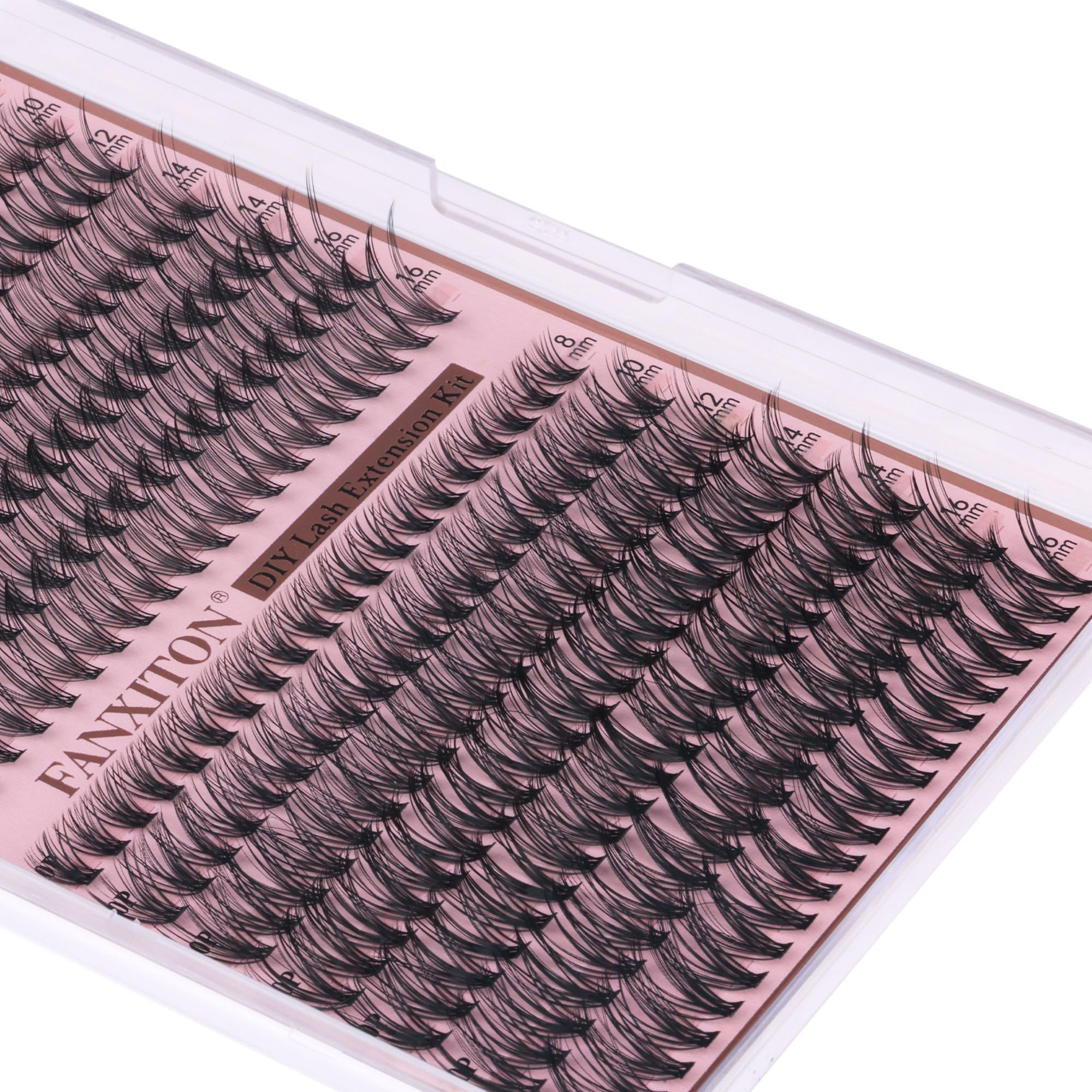 FANXITON DIY Individual Eyelash Extension Kit, Thick Volume Lash Clusters 40D+50D D Curvature, 280 Pieces Thin Band Cluster Lashes with Bond and Seal Tweezers: (NG04)DIY Lash Extension Kit-D