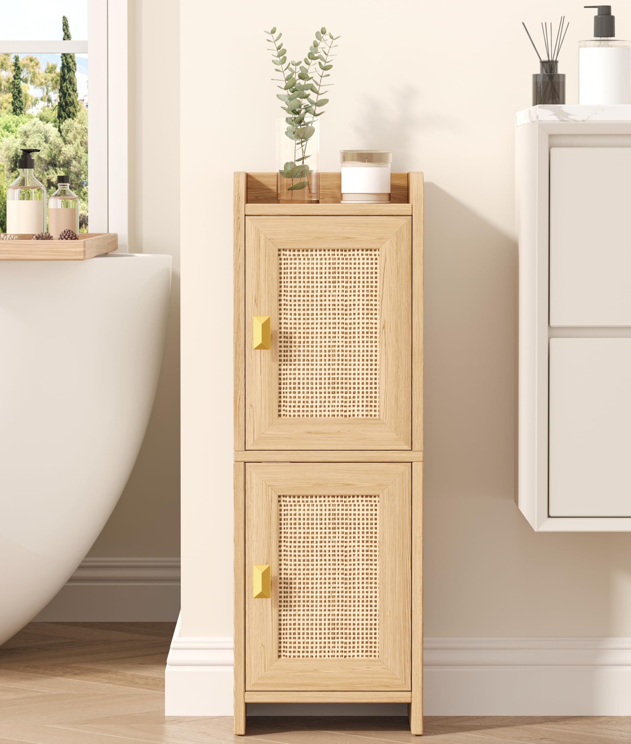 Akxomel Rattan Small Bathroom Cabinet - accent furniture | Mubboo