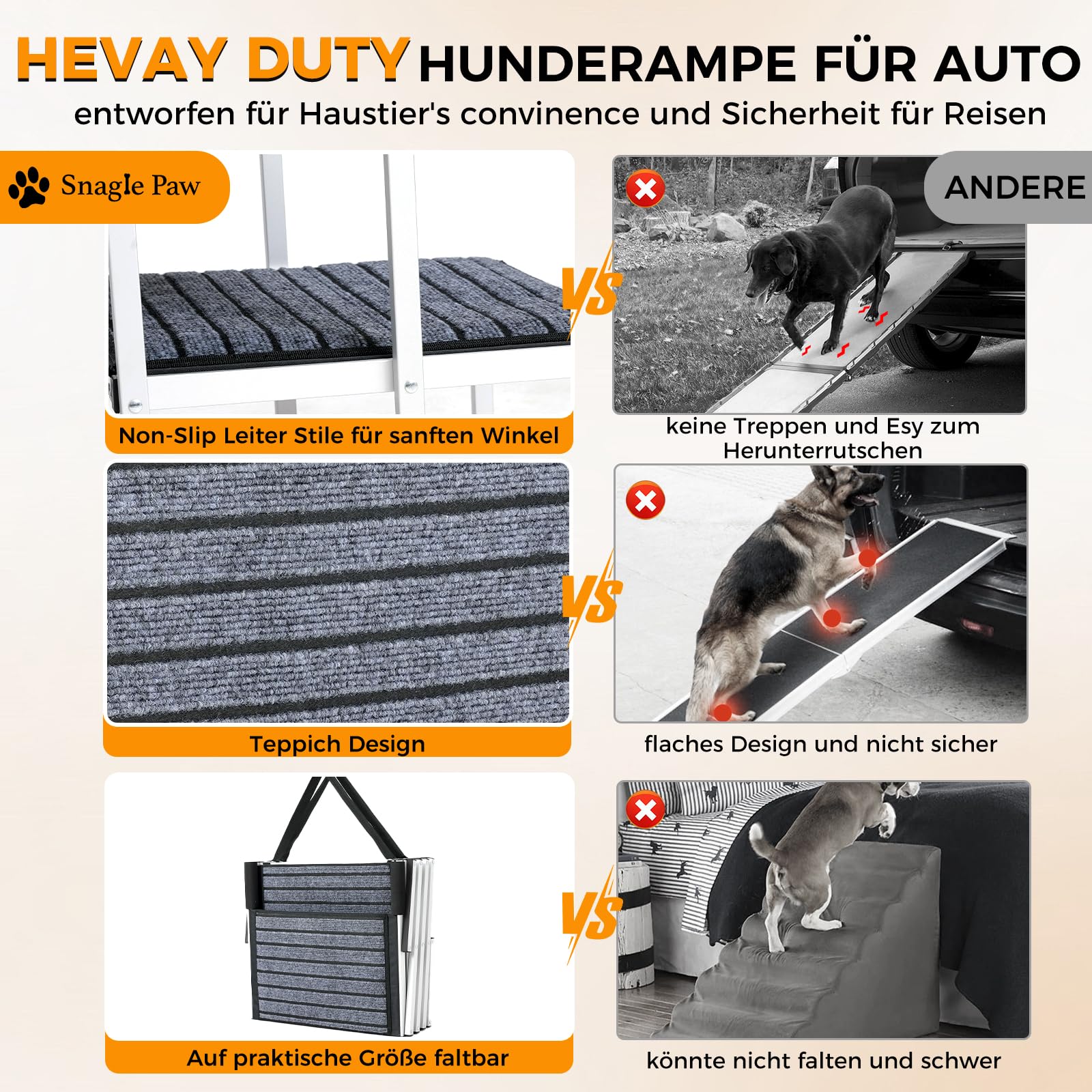 Hundetreppe Auto Für Große Hunde mit Teppich, Extra Breit 4 Stufen Hunderampe Auto Klappbar,Leichte Hunderampe Auto Klappbar, rutschfeste Hundetreppe für Lastwagen und SUV, Unterstützung bis 100 KG