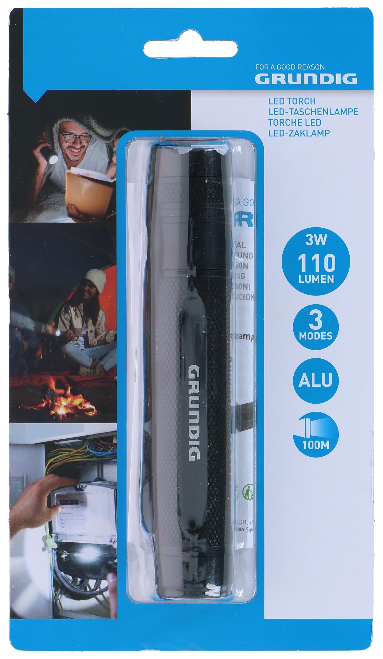 Grundig LED Taschenlampe 110 Lumen - 3W - 100m Reichweite - 3 