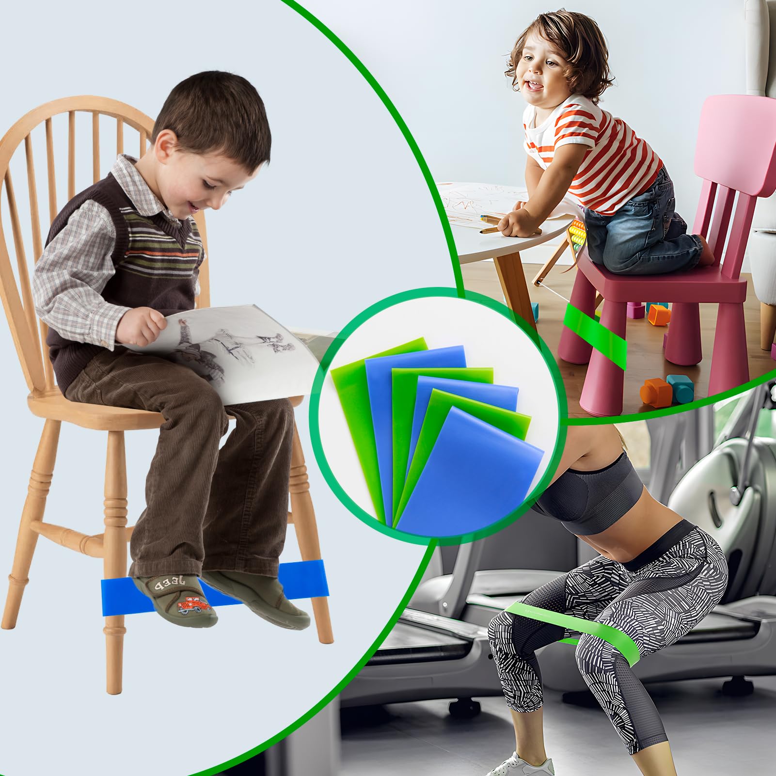 10 Pezzi Fasce Elastiche per Sedie, Elastico Sedie per Bambino ADHD Cinghie Sedia Flessibili Bande Elastici Bambini in Lattice Naturale per Scuola Famiglia Rehab o Physical Therapy