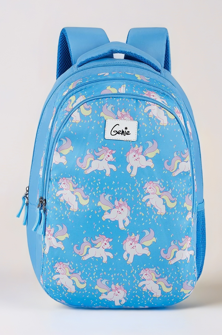 Genie Unicorn School Bag For Girls, 17 Inch Blue, 3 Compartments Water Resistant 27 Litres