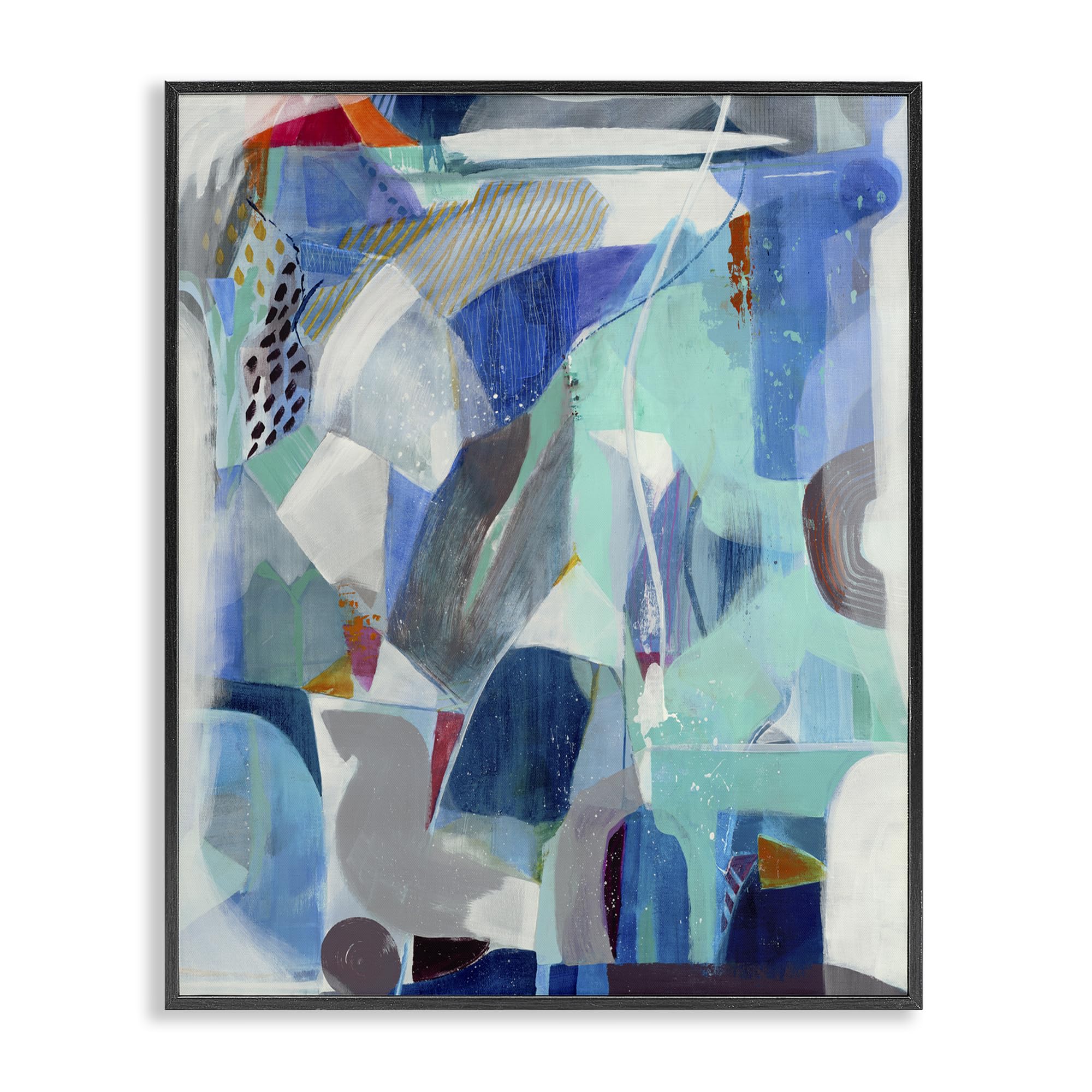 Stupell Industries Coastal Geometric Collage 'Complex Blue Layers'| Framed Giclee Art