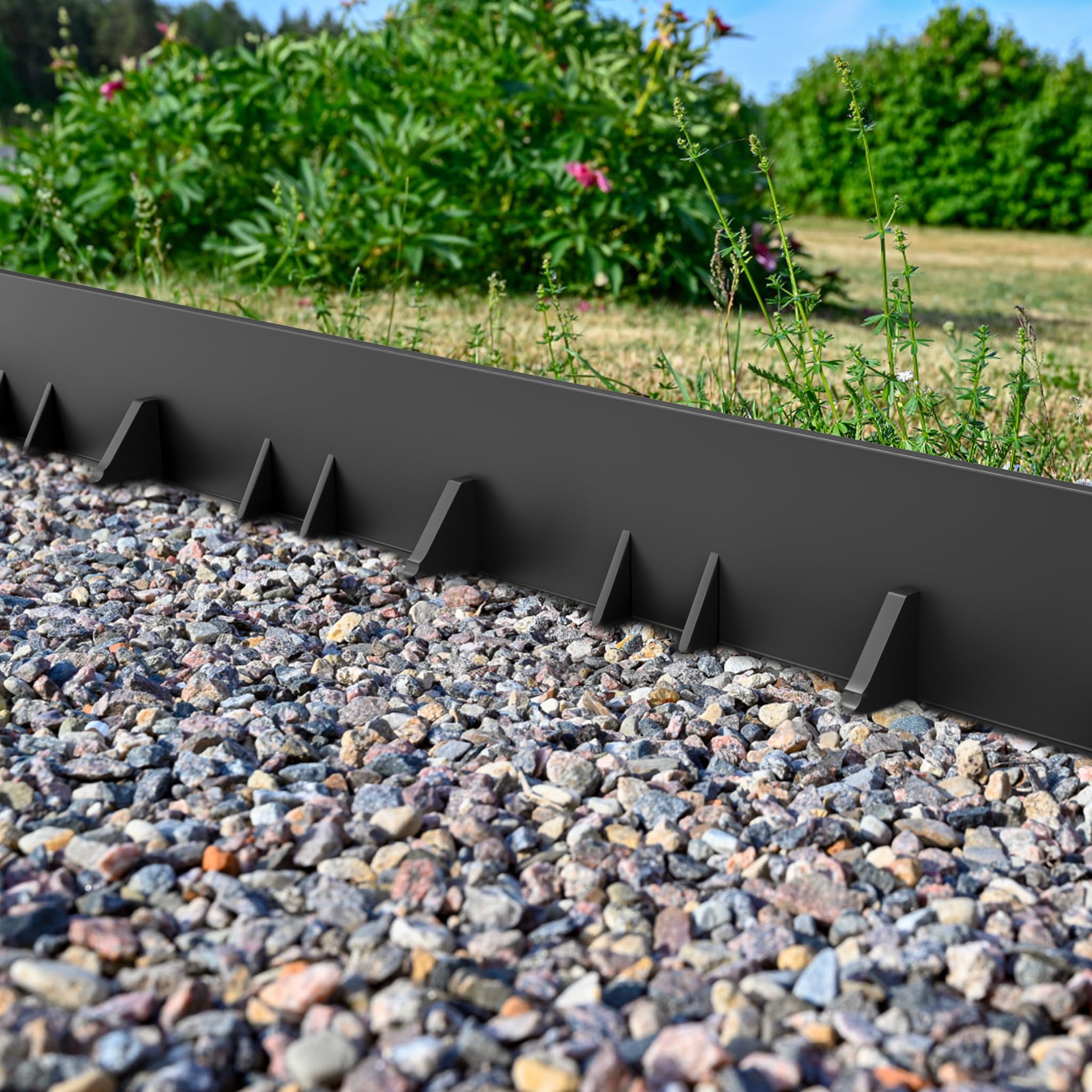 Aufun Flexible Rasenkante Kunststoff 24M Pflasterkante Beeteinfassung mit 100 Erdanker 78mm Schwarz