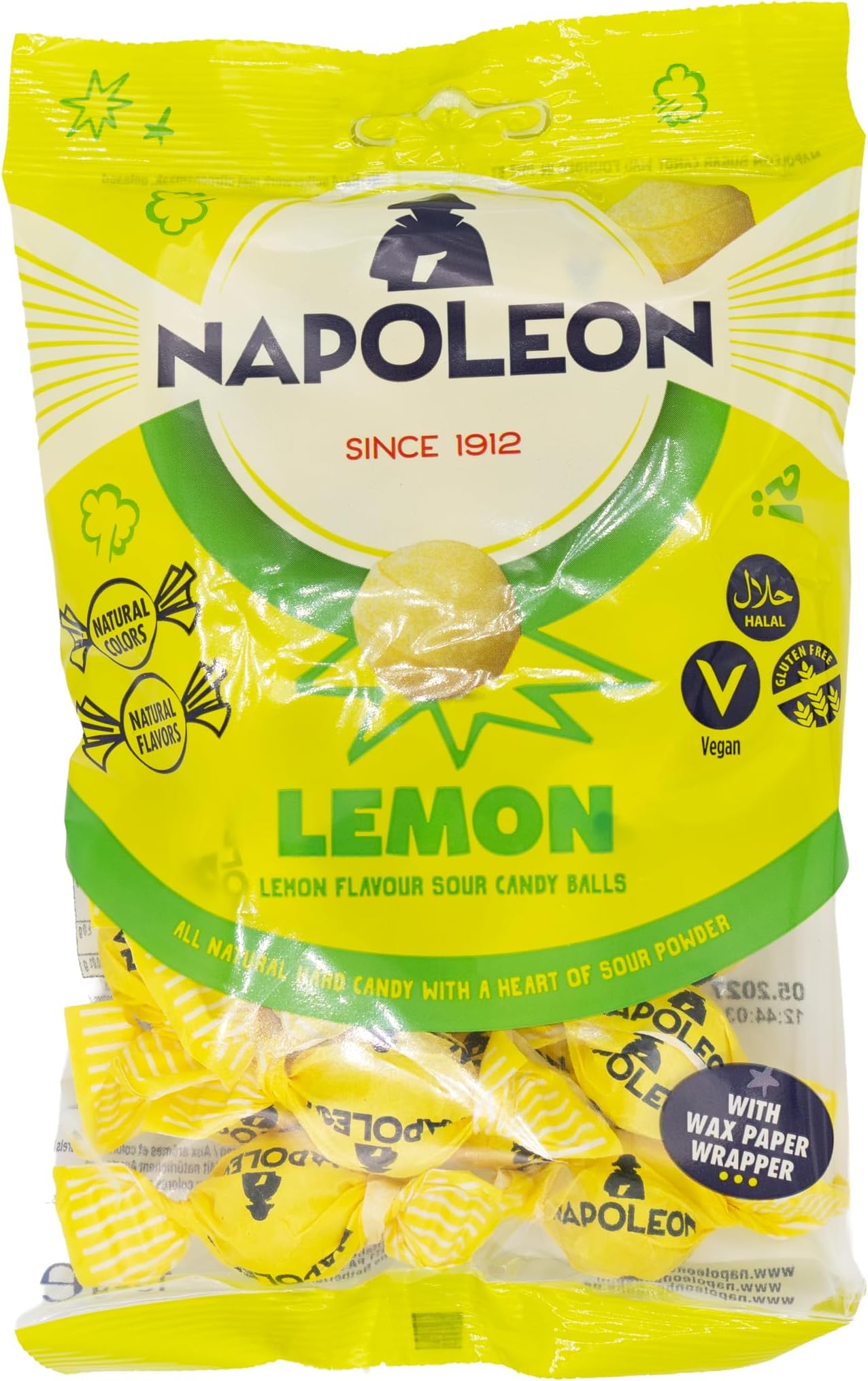 Napoleon Citron Lemon Sour Balls Hard Candy Sherbet Powder Inside 150 Grams 5.3 Ounces