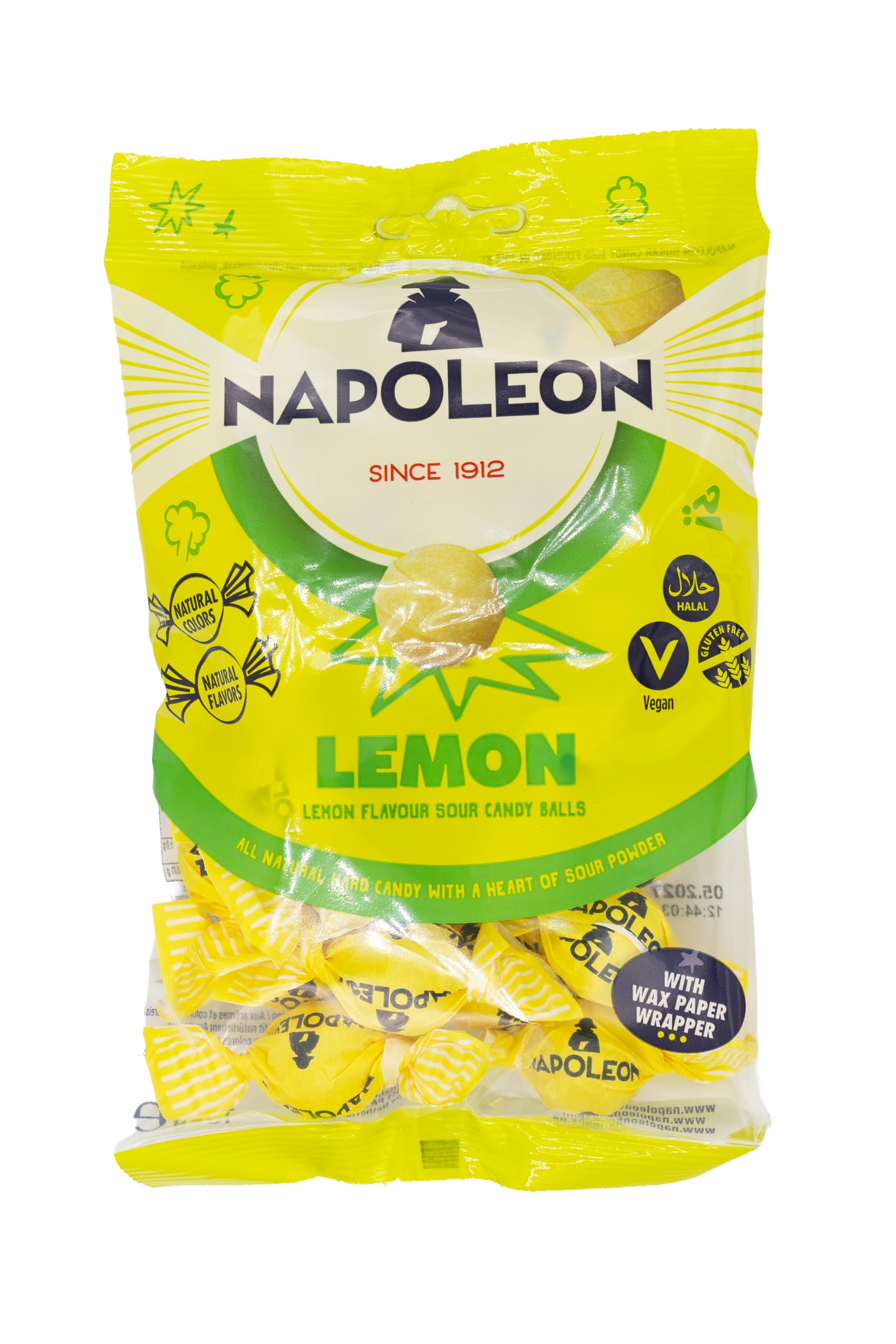 Napoleon Citron Lemon Sour Balls Hard Candy Sherbet Powder Inside 150 Grams 5.3 Ounces