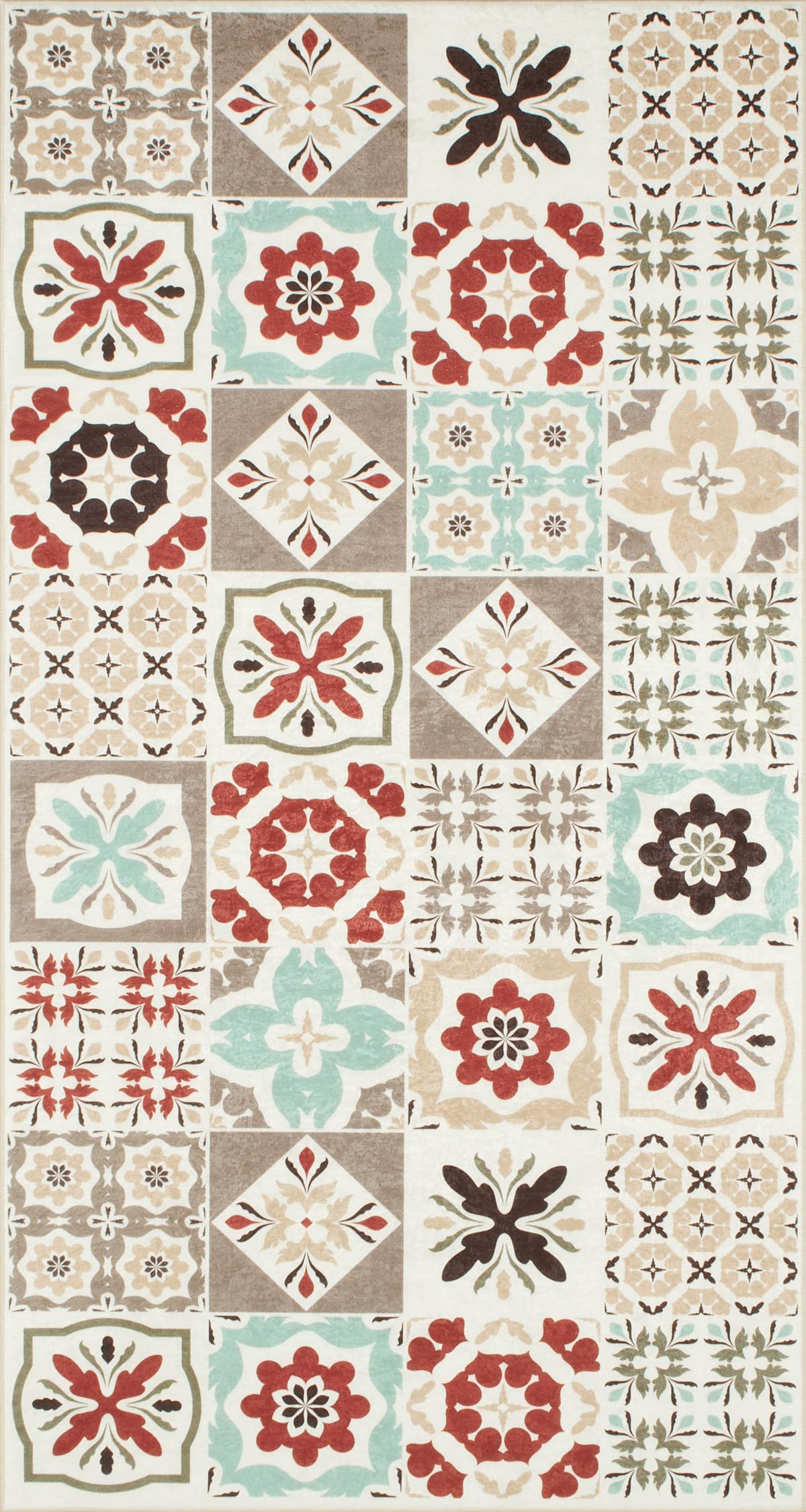 Tapis rectangulaire carreaux de ciment multicolore Nazar 80x150 pour tapis de salon