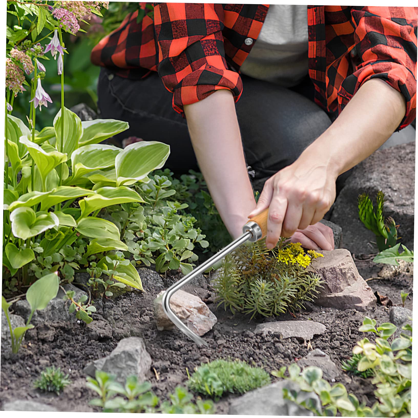 TOYANDONA 2 Stück Unkrautstecher mit Holzgriff Gartenwerkzeug für Entfernen von Geeignet für Verschiedene Bodenarten und Wurzelentfernung