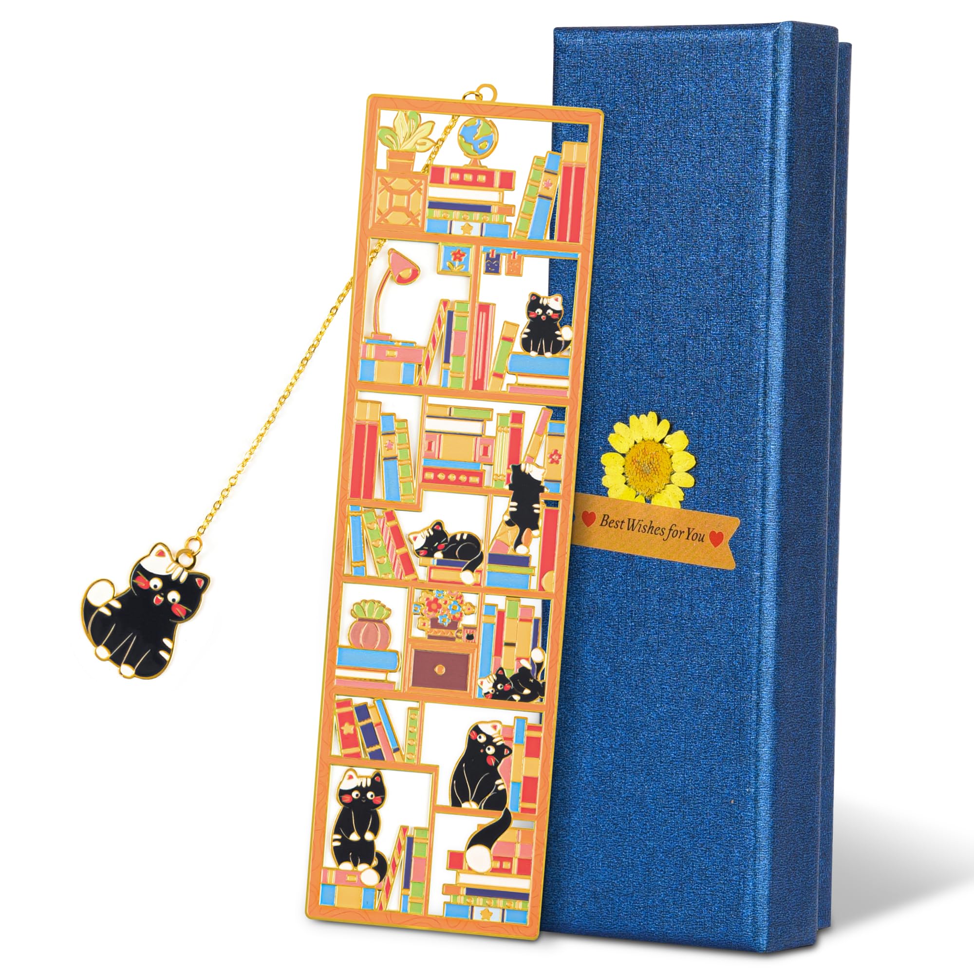 Black Cat Metal Bookmark with Charm and Gift Box, Valentine Gifts, Gifts for Lover, Teacher, Graduation, Women, Reader, Book Lover, Cat Themed Party,