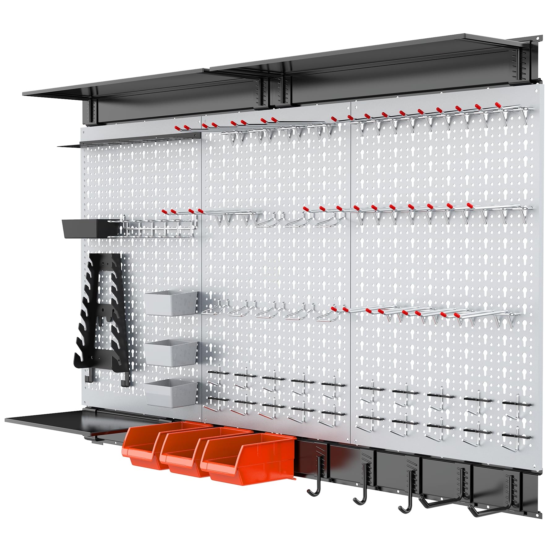 Photo 1 of 113PCS Pegboard Wall Organizer Kit with Pegboard Hooks, Bins Pegboard Storage System for Garage, Workbench, Shed Modular Peg Board Organizer Board with Hooks(Grey) Gray