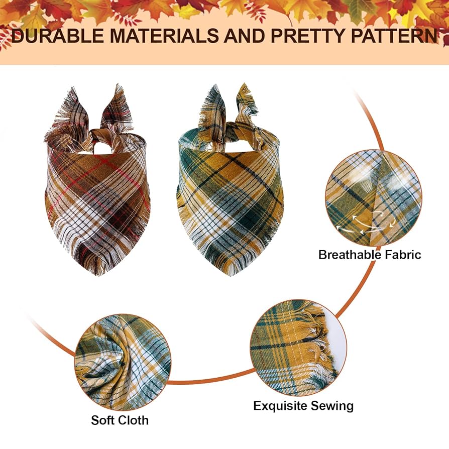 Amazon | HACRAHO 格子縞の犬のバンダナ, 2個 洗える 秋秋ペット