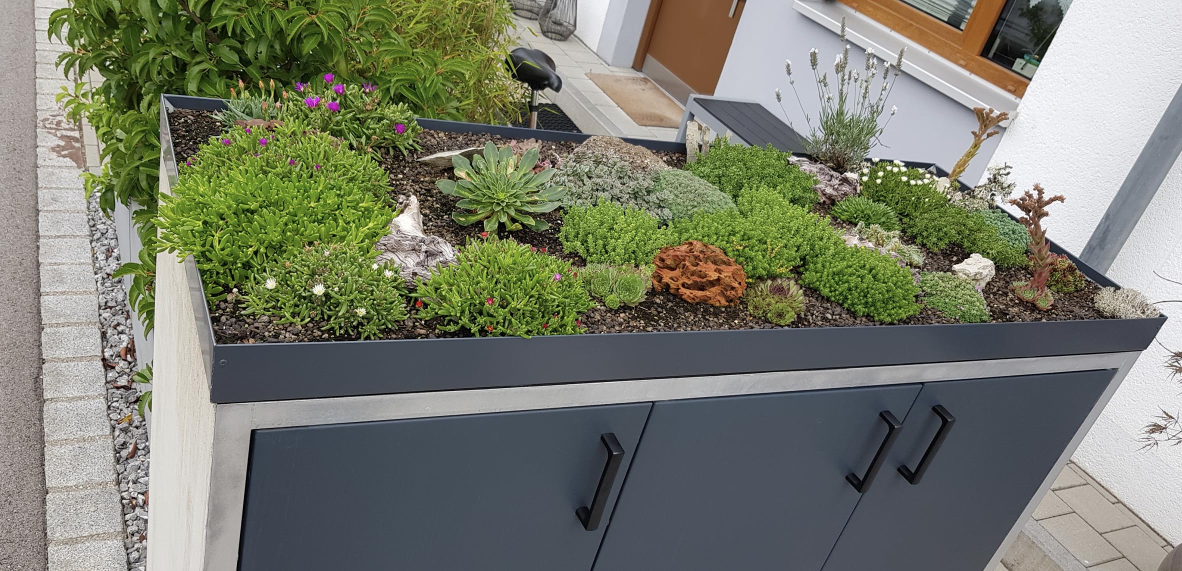 Zink Pflanzwanne 203 x 85 x 8 cm für 3er 240 L Mülltonnenbox – Pflanzdach, Pflanzkasten & Pflanzenbehälter – wetterfest, rostfrei, RAL-Farbe wählbar – Maßanfertigung