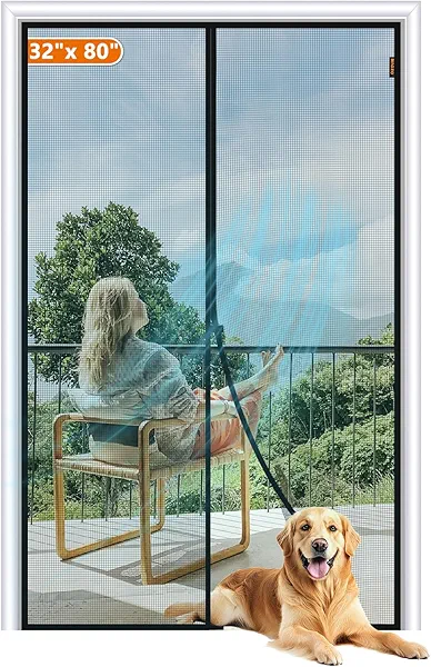 MAGZO Magnetic Screen Door Fit Door Size 32 x 80 Inch, Screen Size 34" x 81" Strong Magnets Door Mesh, Reinforced Fiberglass Door Net for Front, Gray