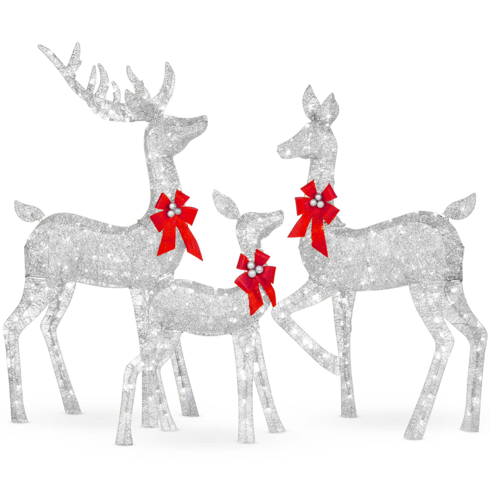 (Incomplete) Best Choice Products 6.5ft 3-Piece Large Lighted Christmas Deer Family Set, Outdoor Yard Decoration with 385 LED Lights, Stakes, Zip Ties - Silver