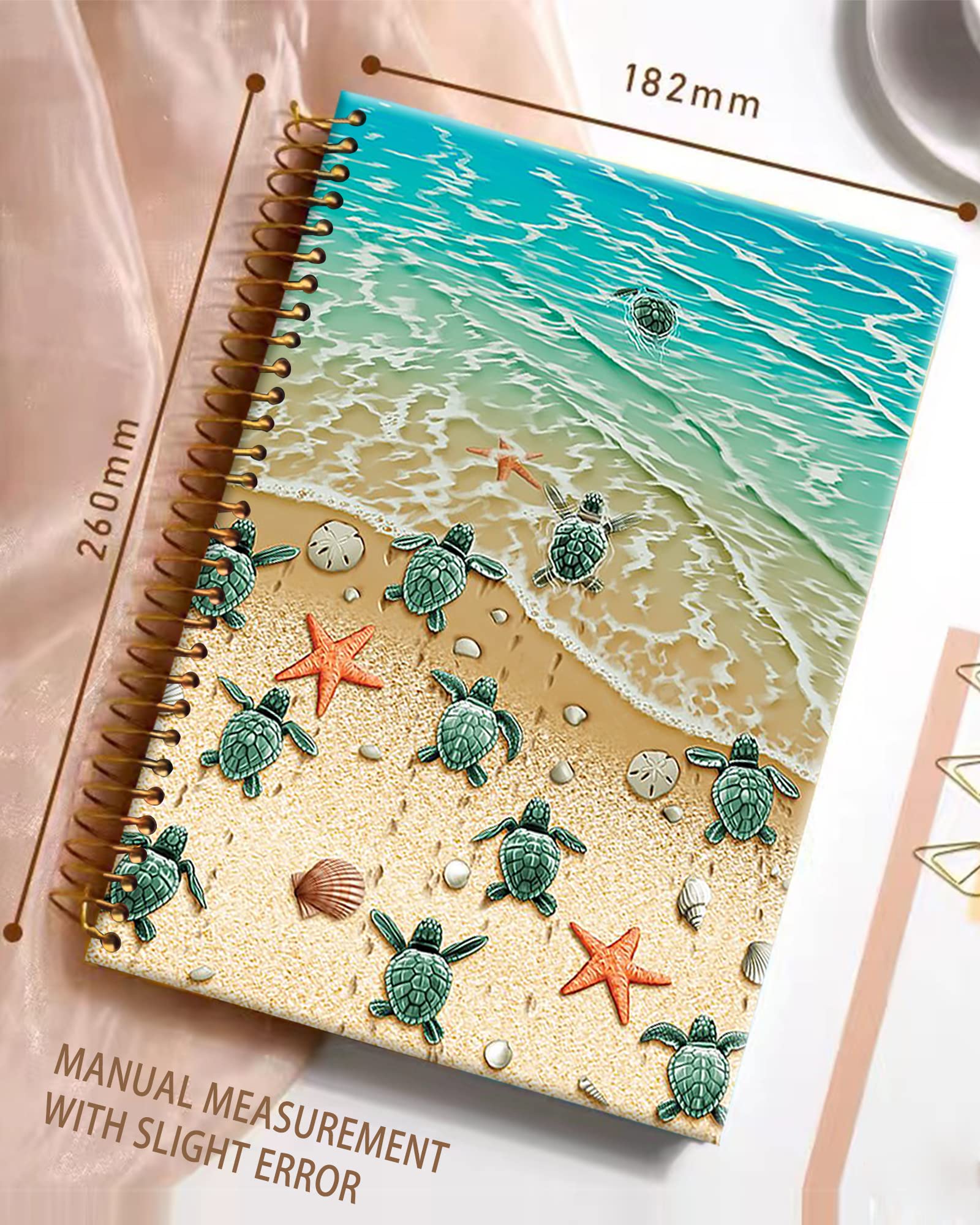 iampanda Quaderno a spirale, con rilegatura a doppio filo, con carta di alta qualità, per ragazze, donne, 60 fogli A5 a righe, ideale per scuola, ufficio, casa, tartarughe sulla spiaggia