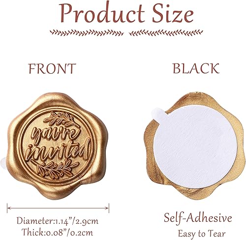 Miniatura 2 de Yoption You're Invited - Calcomanías para sello de cera, paquete de 100 calcomanías de sellado de sobre, autoadhesivas, doradas, para bodas,