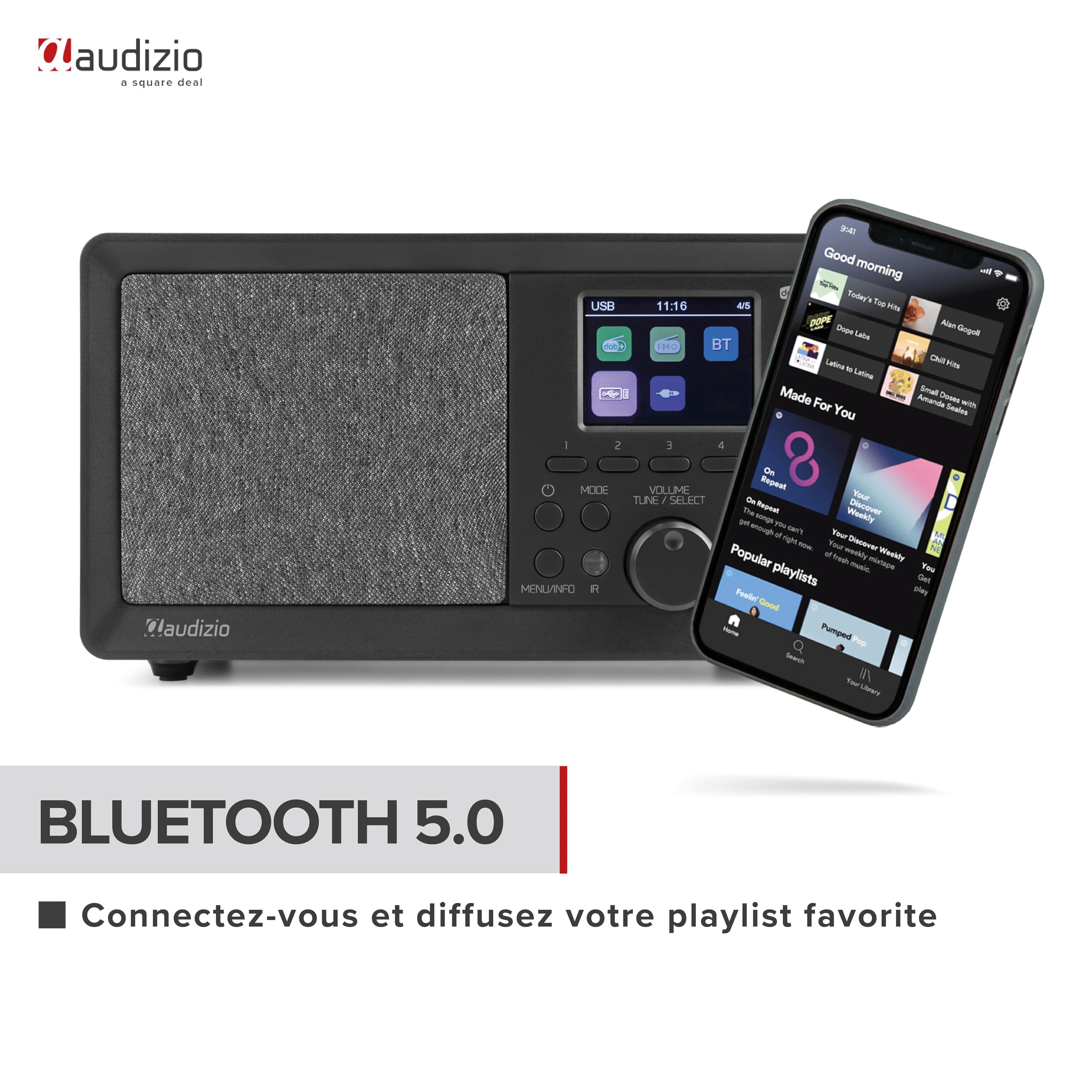 Audizio Padova Radio Dab+ avec Bluetooth - Bois, avec Fonction Réveil, Haut-Parleur Intégré, Lecteur MP3, Stations Pré-Réglables, Idéale pour Écouter Vos Radios Préférées Partout