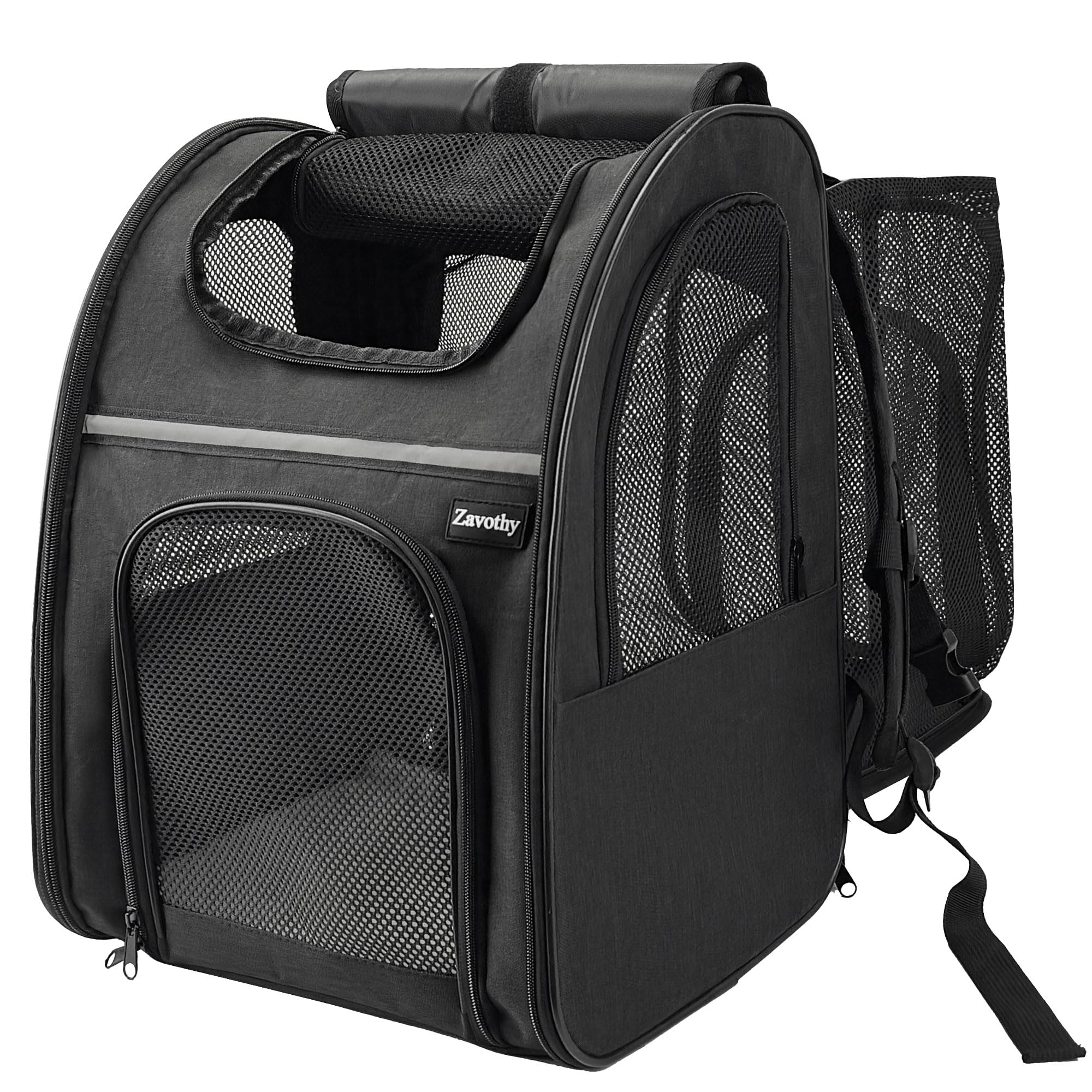 Zavothy Cat Backpack Carrier, Expandable Airline Approved Pet Backpack for Small Cats & Dogs, Breathable Mesh Cat Carrier Backpack with Padded Bottom, Foldable Travel Bag – Black