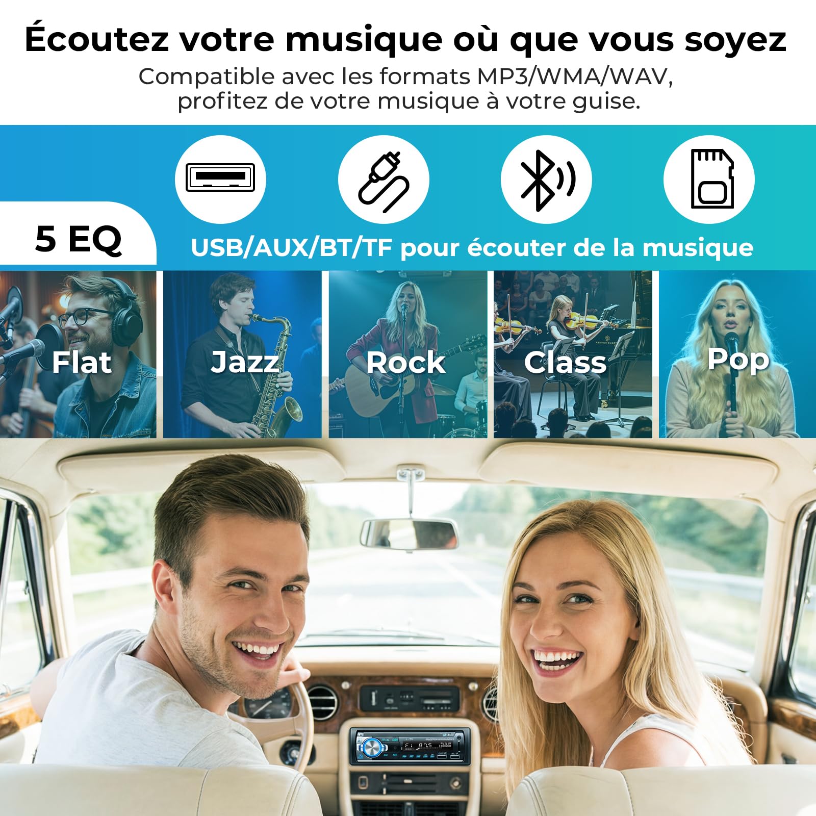 RDS Autoradio Bluetooth, CENXINY Poste Radio Voiture Bluetooth, FM Autoradio1 DIN,2USB,Charge 2.1A, Aux-in,Micro SD Soutien iOS, Android