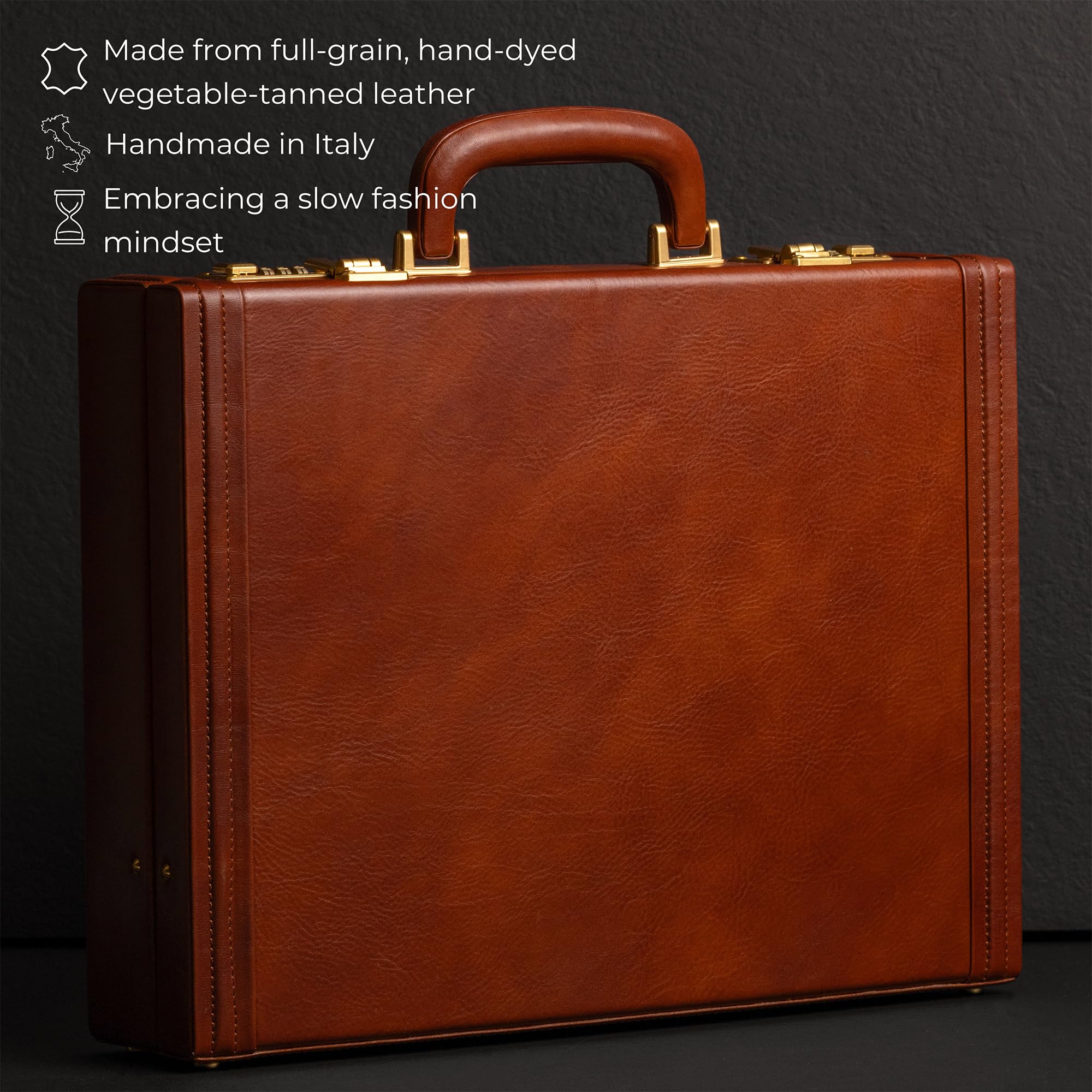 Time Resistance Leather Attache Case - Aktówka z włoskiej skóry licowej - Torba na laptopa do 15 cali - Twarde etui z zamkiem
